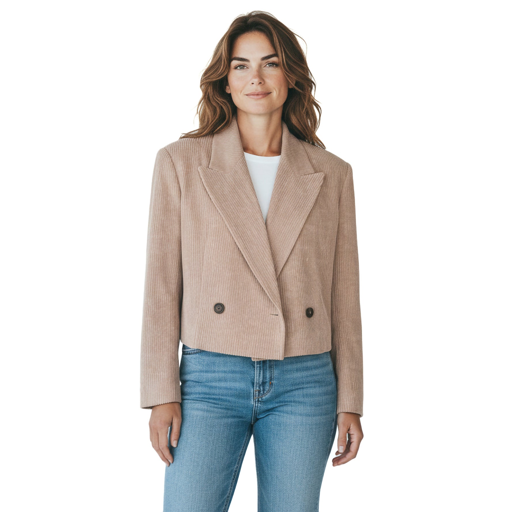 BRUNELLO CUCINELLI WOMEN'S BROWN CORDUROY CROPPED BLAZER