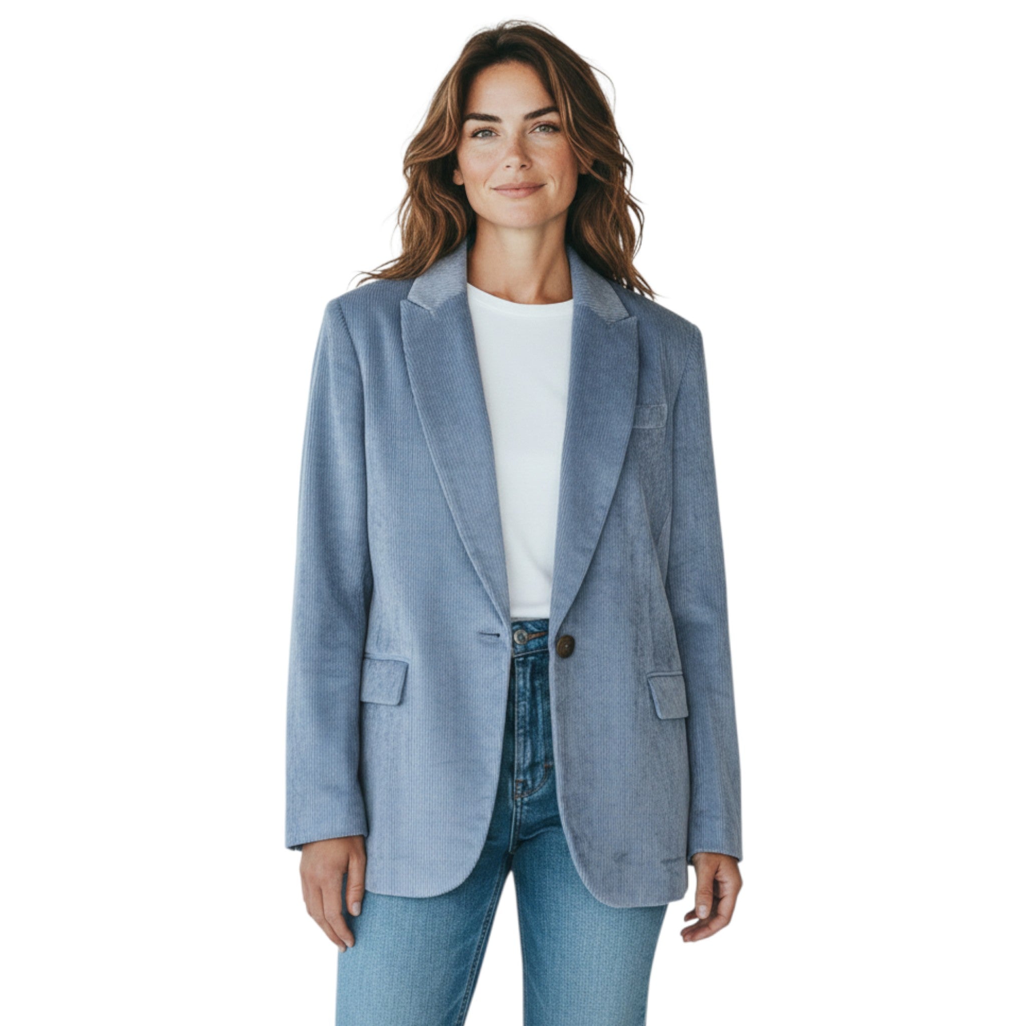 BRUNELLO CUCINELLI WOMEN'S SKY BLUE CORDUROY BLAZER