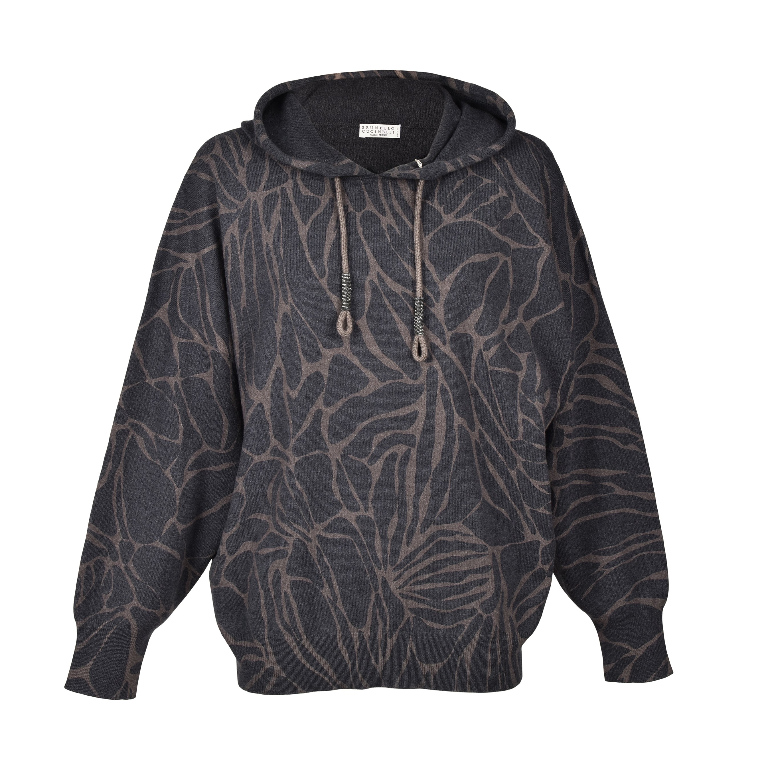 BRUNELLO CUCINELLI WOMEN'S BLACK CASHMERE BLEND PATTERNED HOODIE