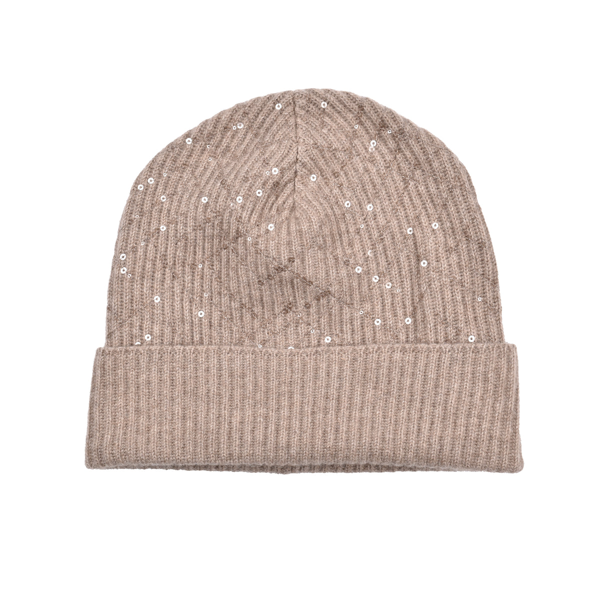 BRUNELLO CUCINELLI WOMEN'S BROWN CASHMERE SEQUIN KNIT BEANIE