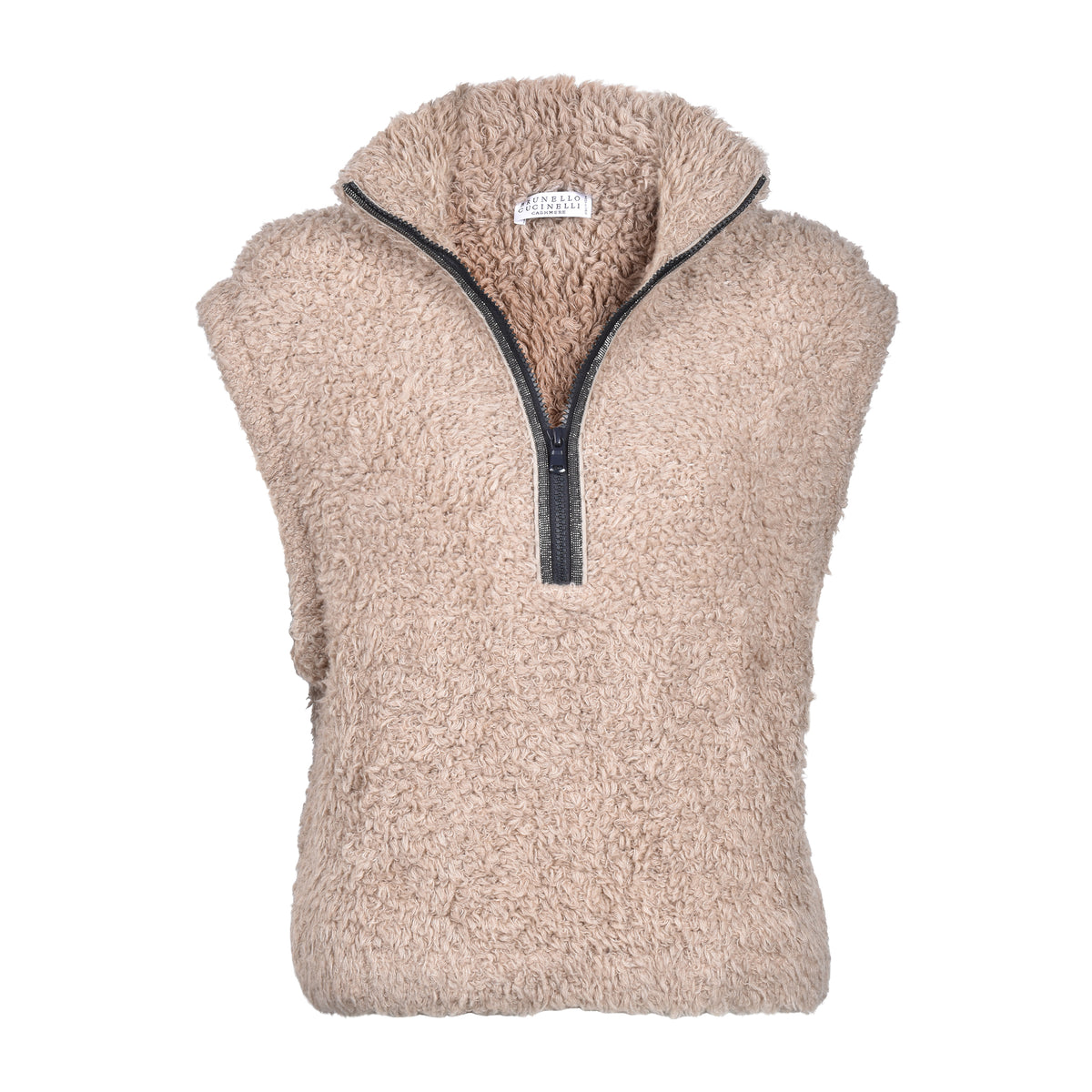 BRUNELLO CUCINELLI WOMEN'S BEIGE FLEECE ZIP GYMTOP
