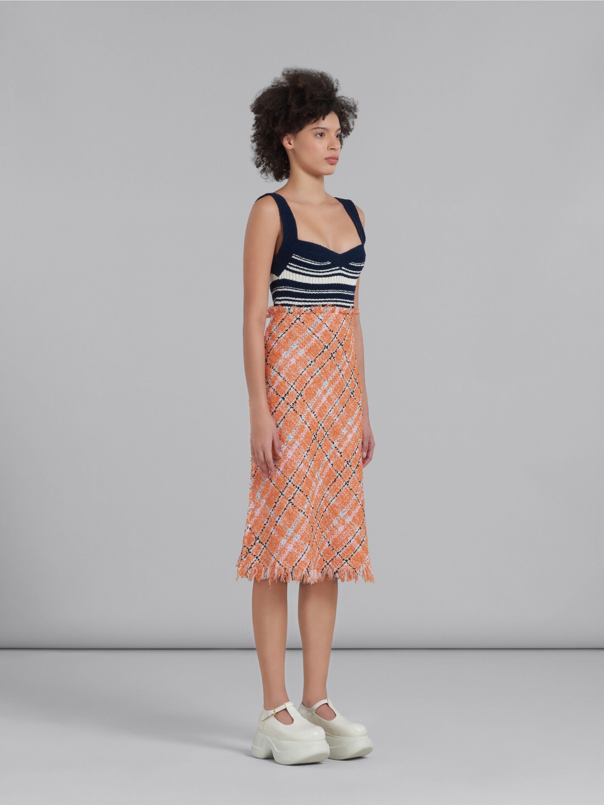 MARNI WOMEN'S NAVY ORANGE PLAID KNIT DRESS