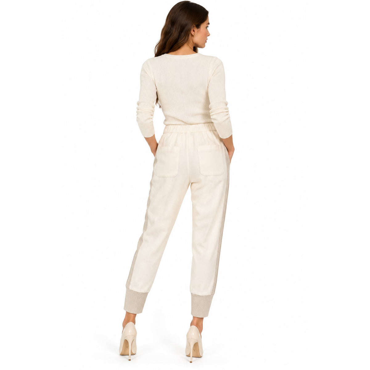 Peserico Off White Drawstring Waist Cropped Ankle Tapered Pants