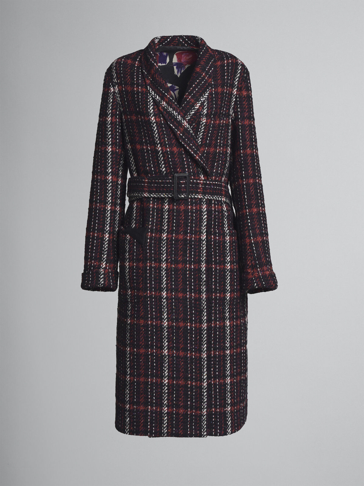 MARNI WOMEN'S PLAID BELTED LONG COAT