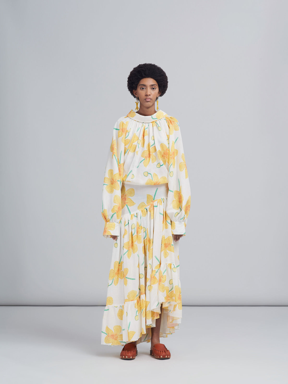 MARNI WOMEN'S FLORAL ASYMMETRIC RUFFLED SKIRT