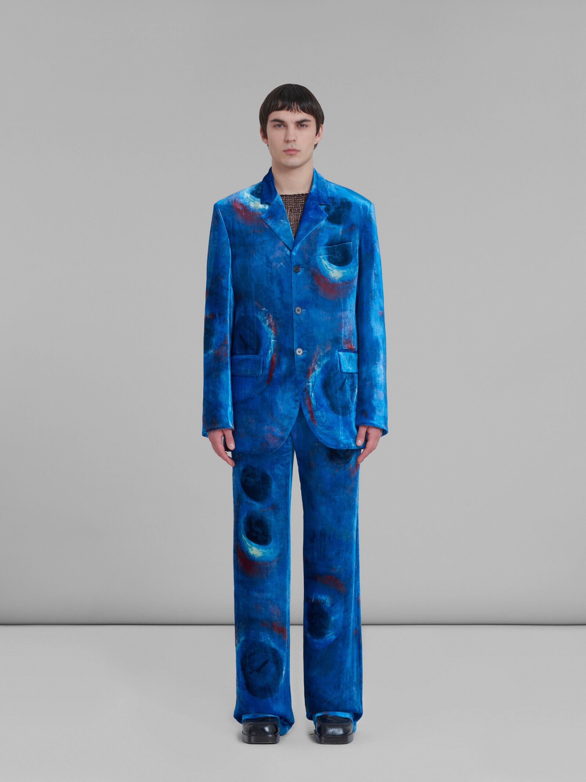 MARNI MEN'S COBALT VELVET THREE-BUTTON JACKET