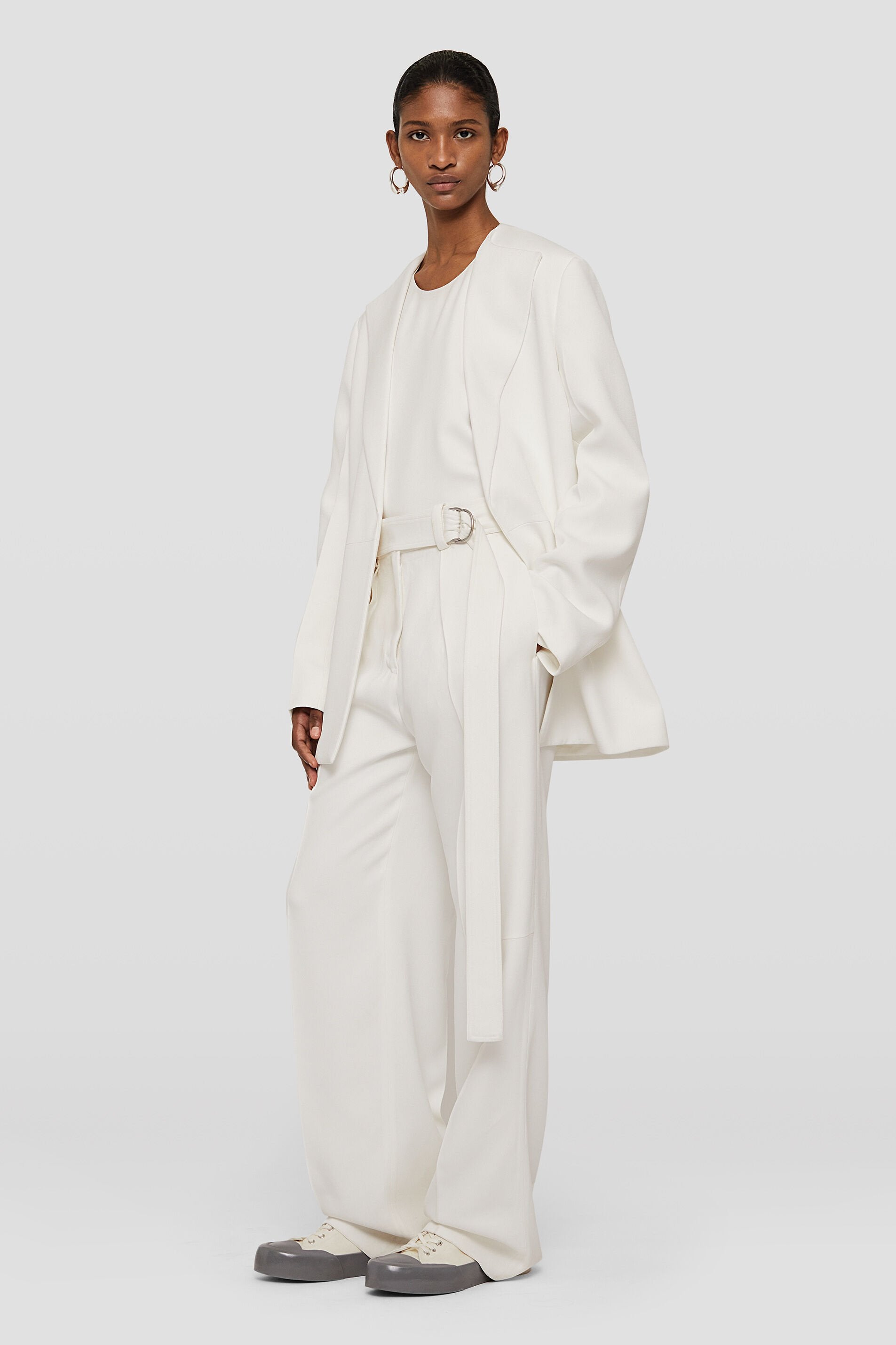 JIL SANDER WOMEN'S OFF WHITE BELTED TROUSERS