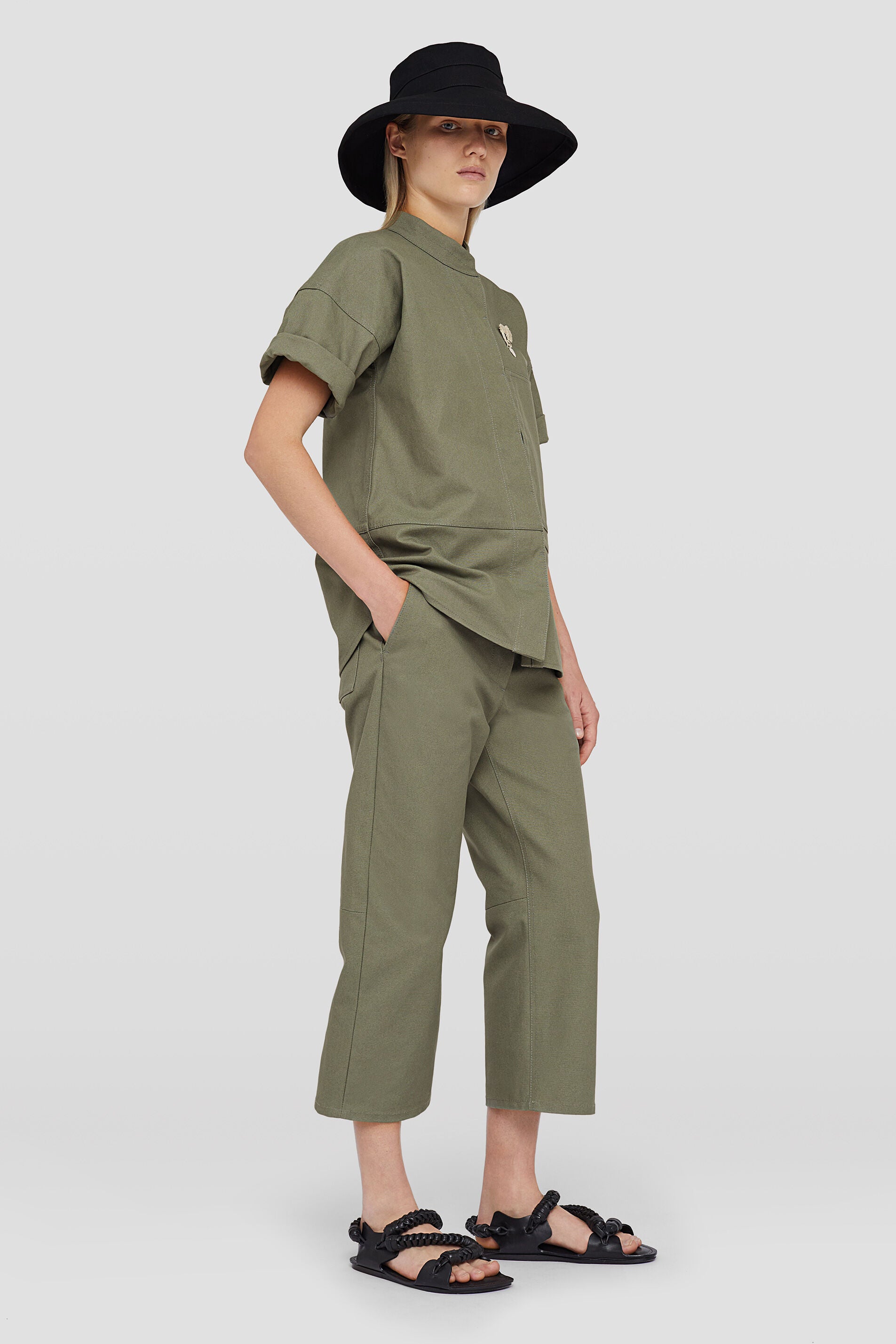 JIL SANDER WOMEN'S OLIVE STRAIGHT LEG TROUSERS