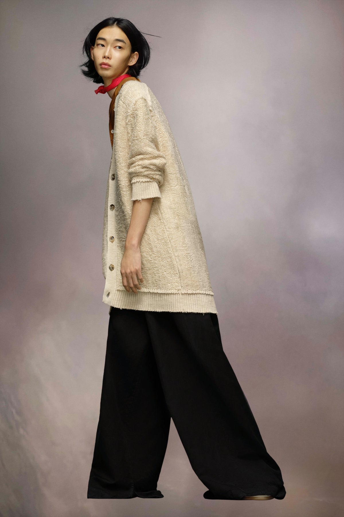 MAISON MARGIELA WOMEN'S BEIGE TEXTURED LONG CARDIGAN