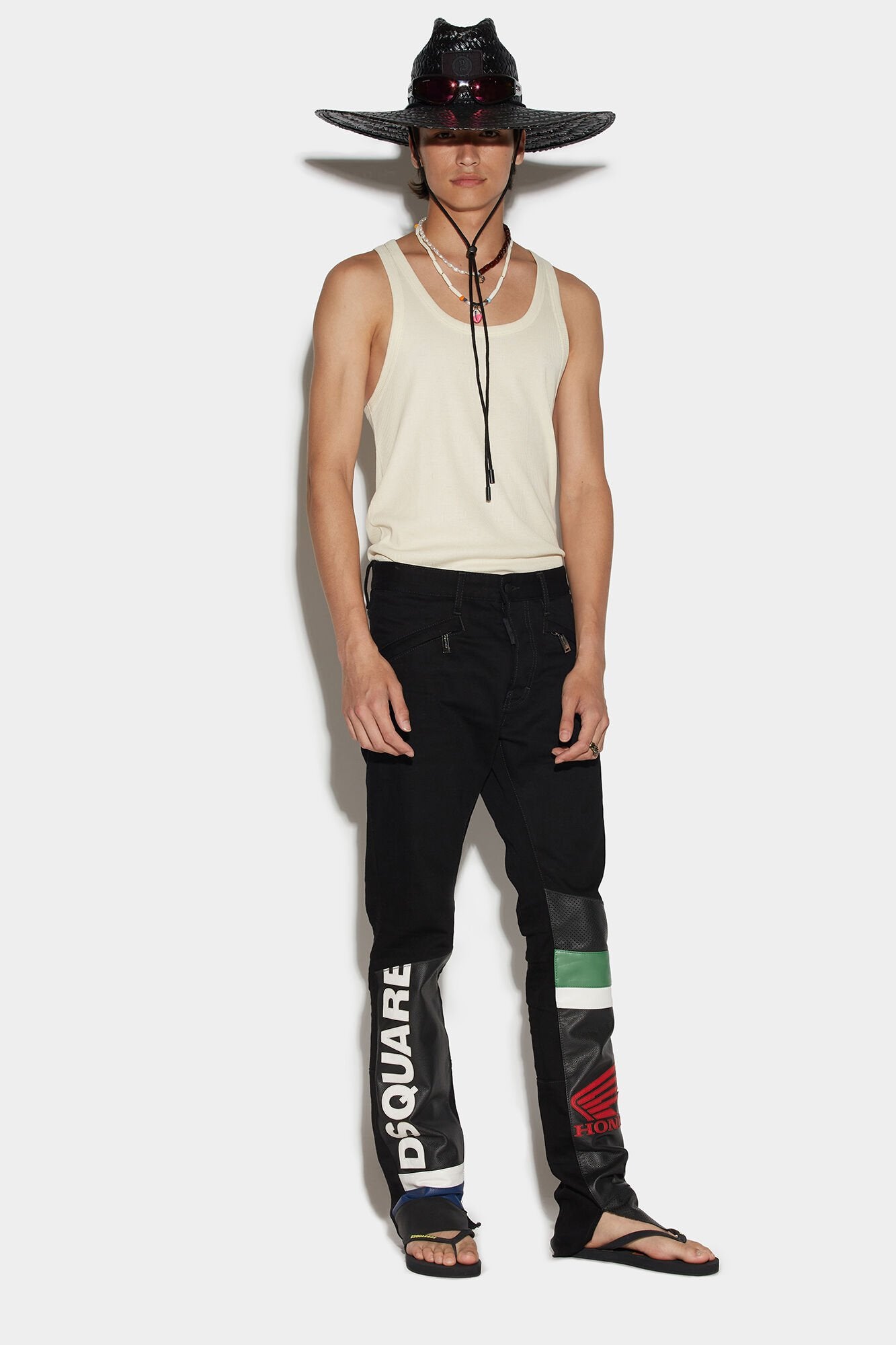 DSQUARED2 MEN'S BLACK TROUSERS WITH BOLD LETTERING