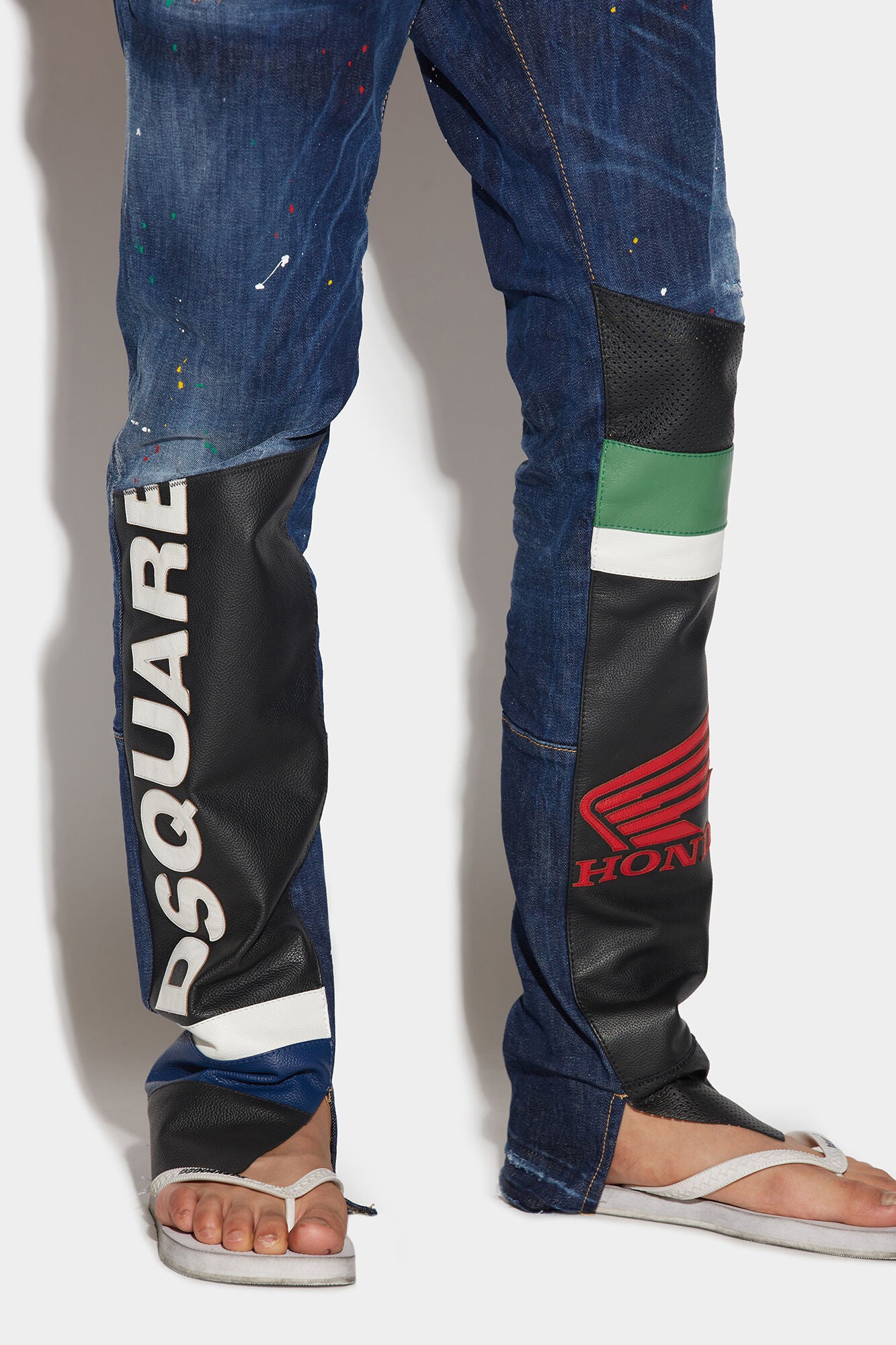 DSQUARED2 MEN'S NAVY DISTRESSED JEANS WITH PATCHES