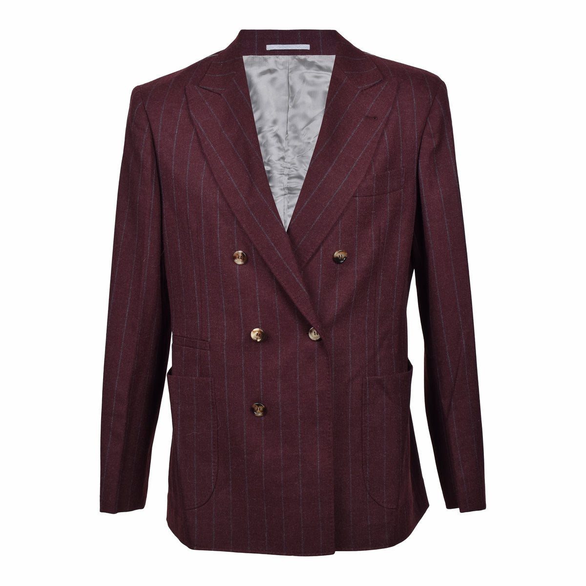 BRUNELLO CUCINELLI MEN'S BURGUNDY WOOL DOUBLE BREASTED BLAZER