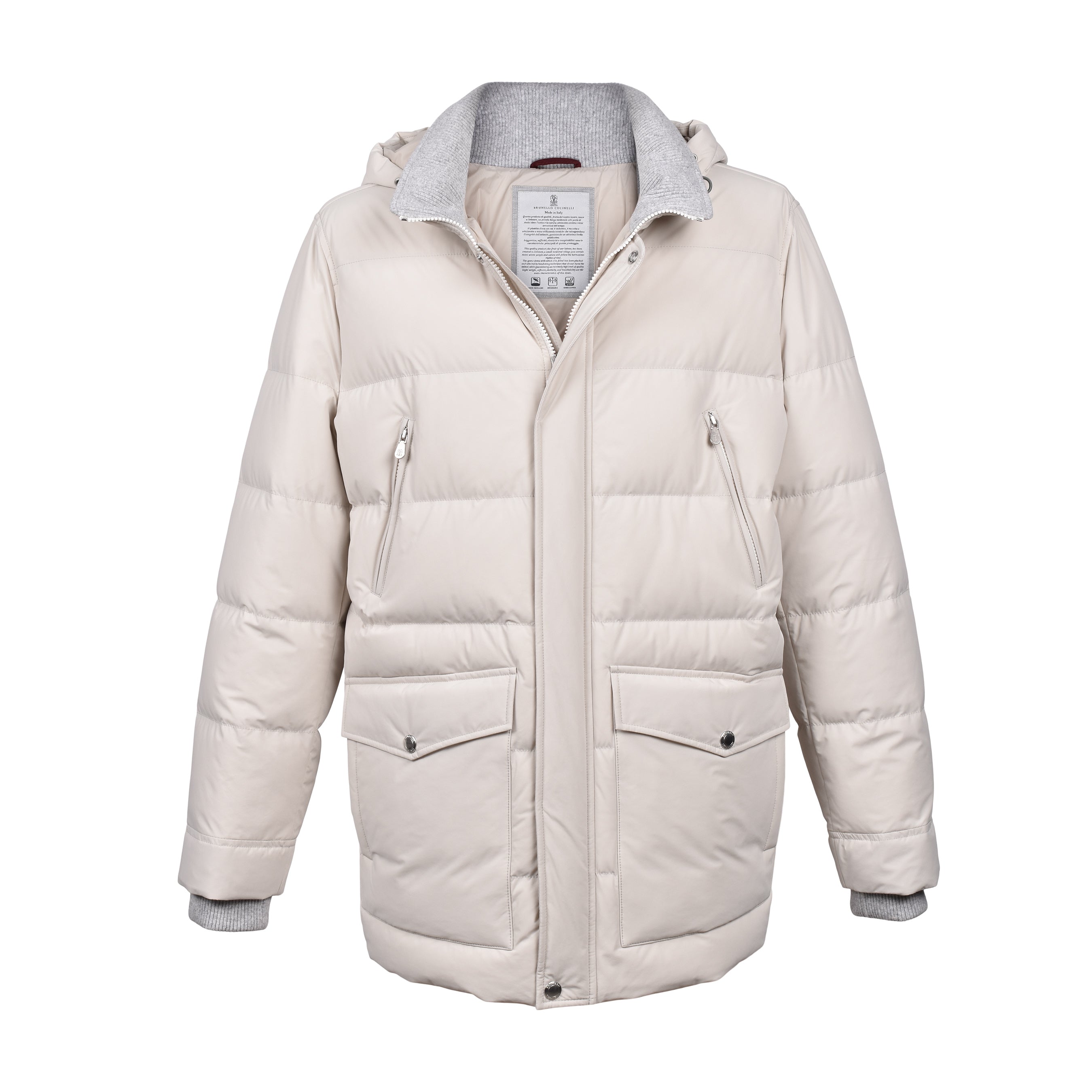 BRUNELLO CUCINELLI MEN'S OFF WHITE QUILTED DOWN PARKA JACKET