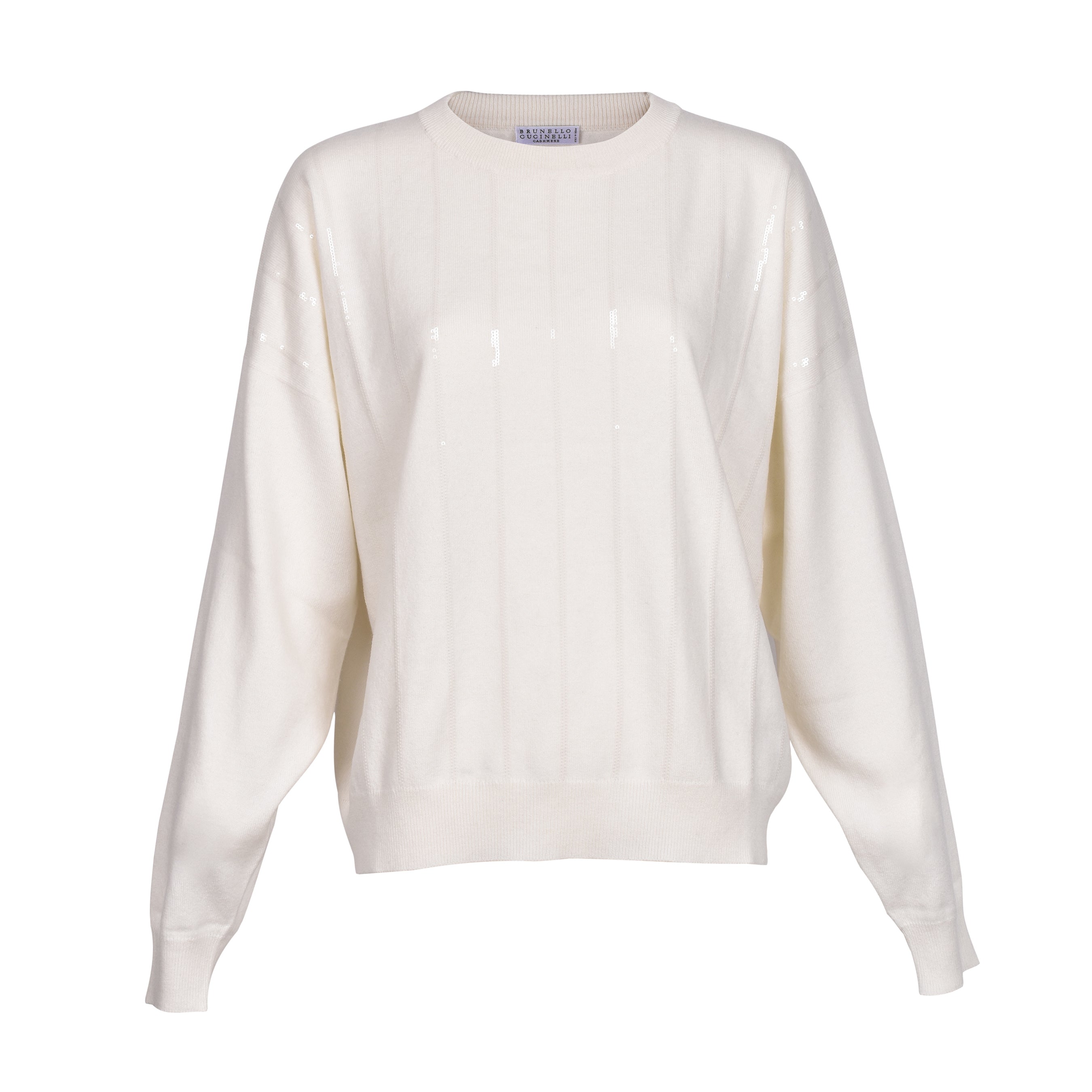 BRUNELLO CUCINELLI WOMEN'S WHITE CASHMERE SEQUIN SWEATER