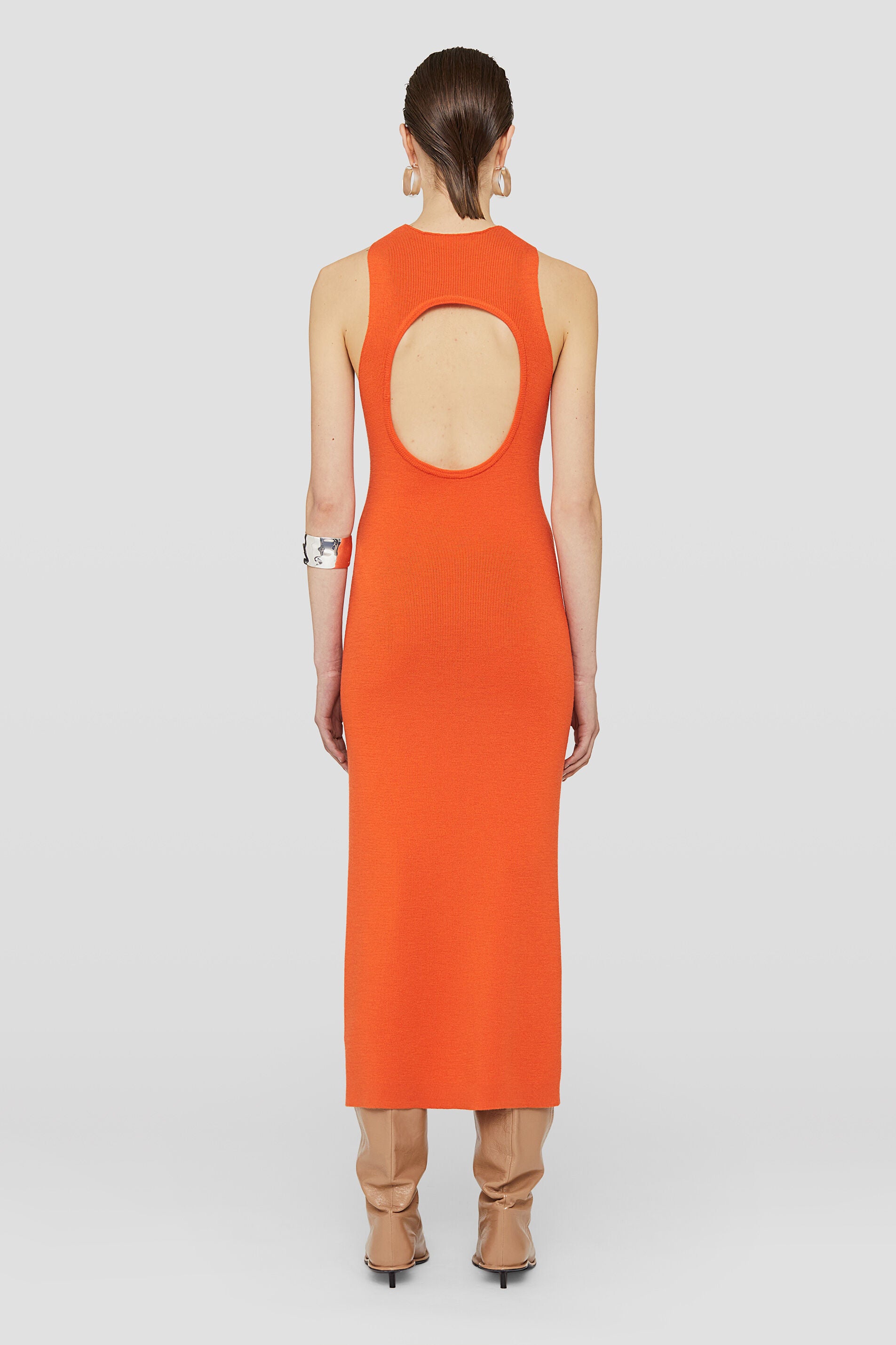 JIL SANDER WOMEN'S BRIGHT ORANGE SLEEVELESS DRESS