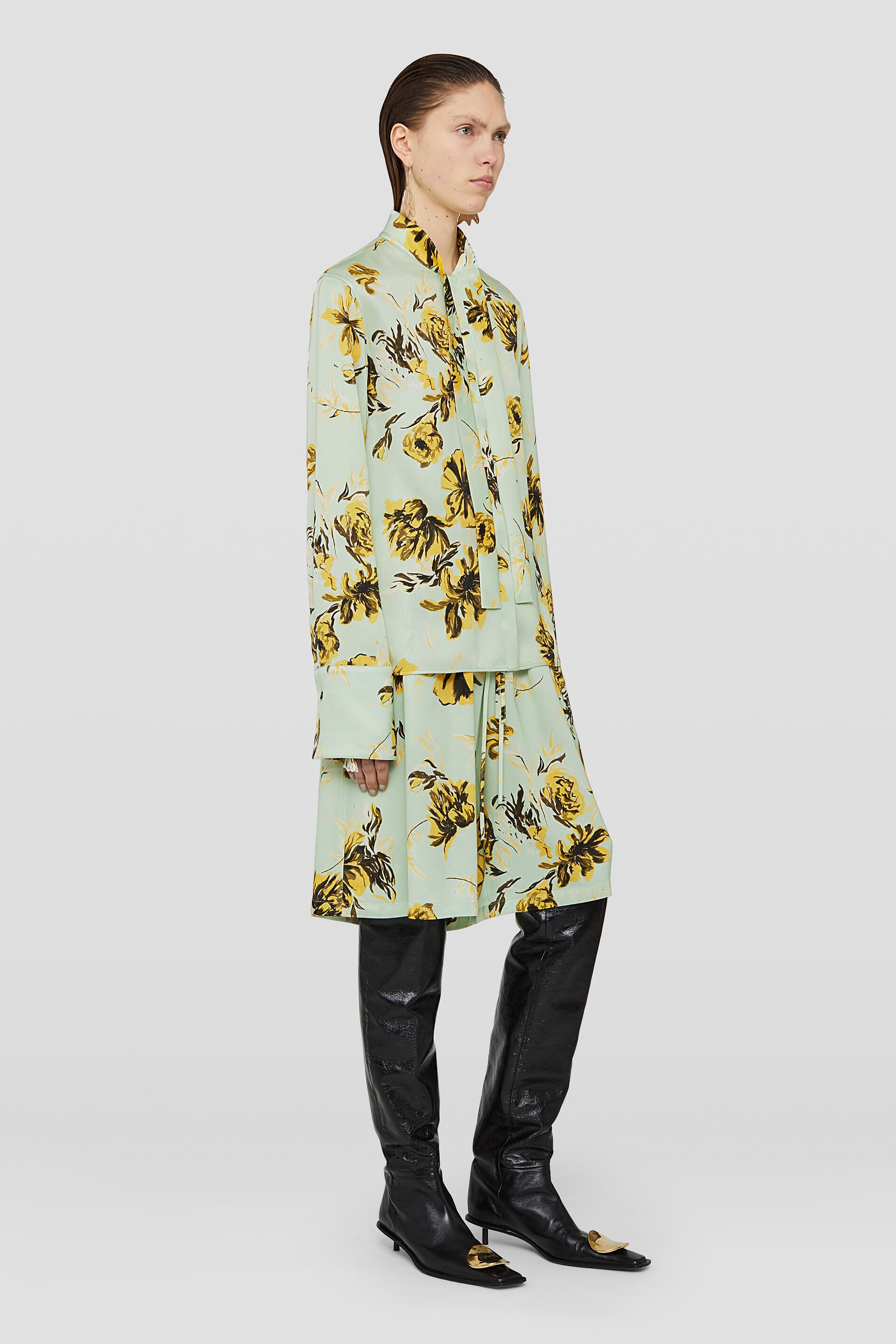 JIL SANDER WOMEN'S MINT GREEN FLORAL WIDE-LEG TROUSERS