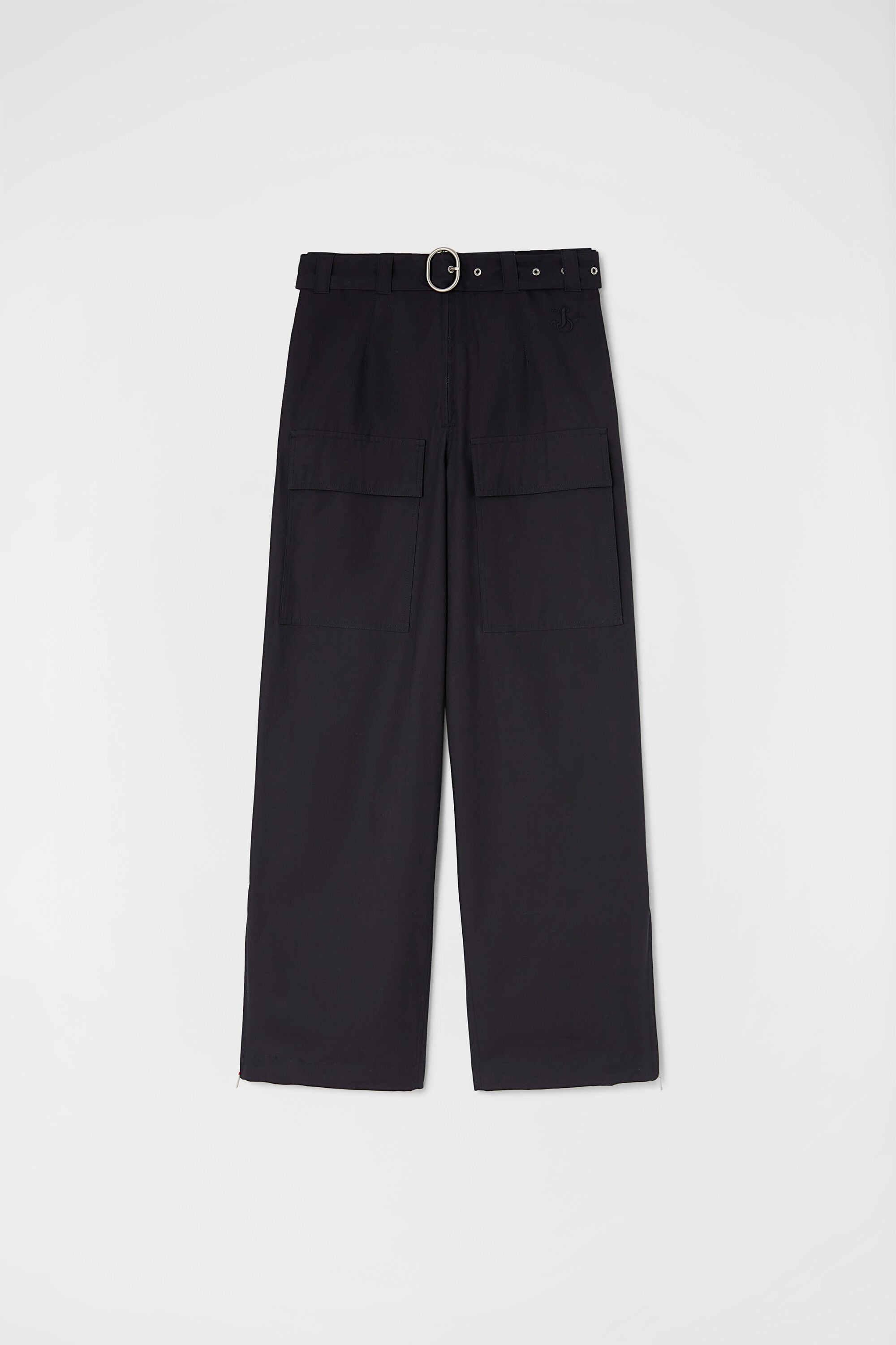 JIL SANDER MEN'S DARK BLUE WIDE LEG TROUSERS