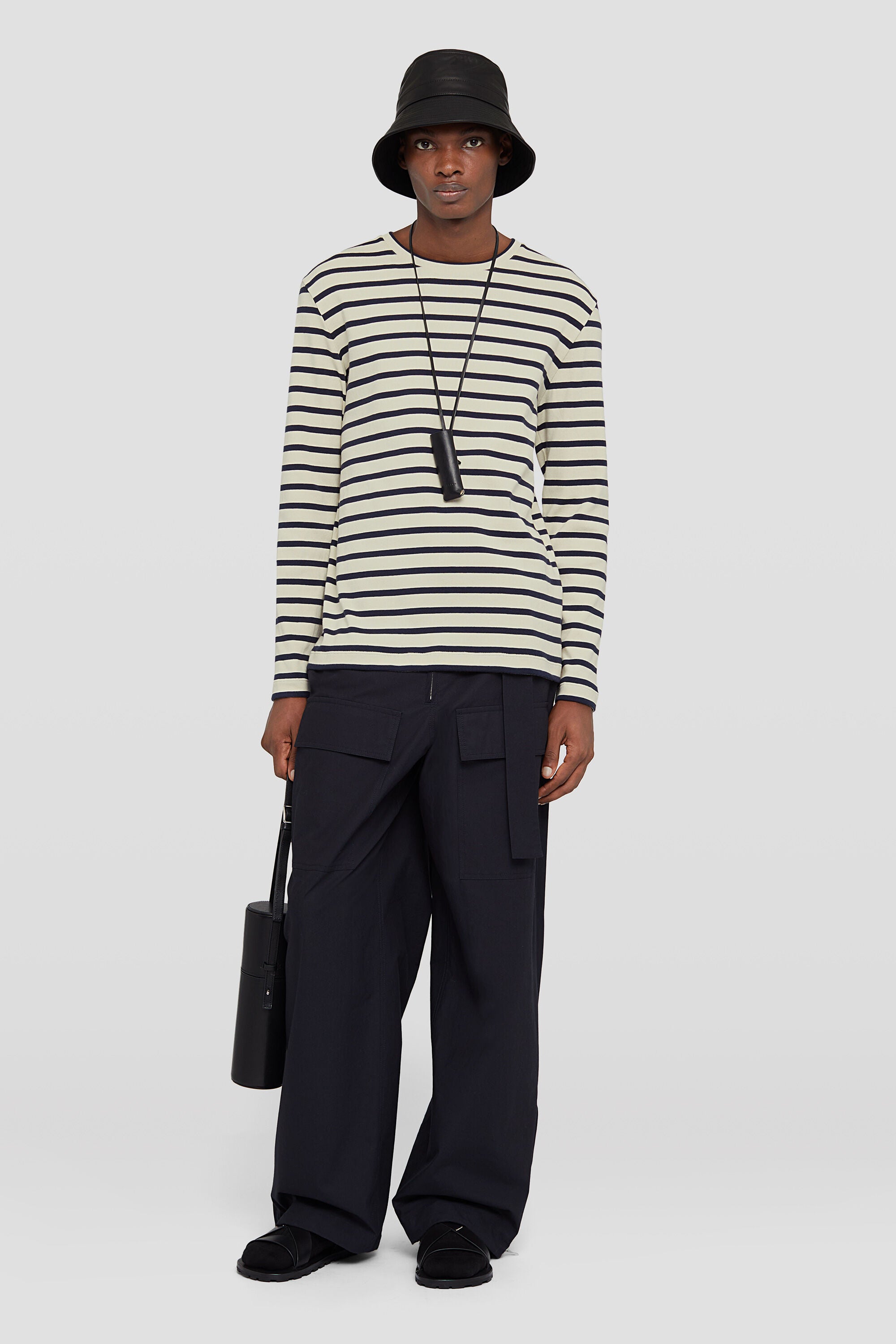 JIL SANDER MEN'S DARK BLUE WIDE LEG TROUSERS