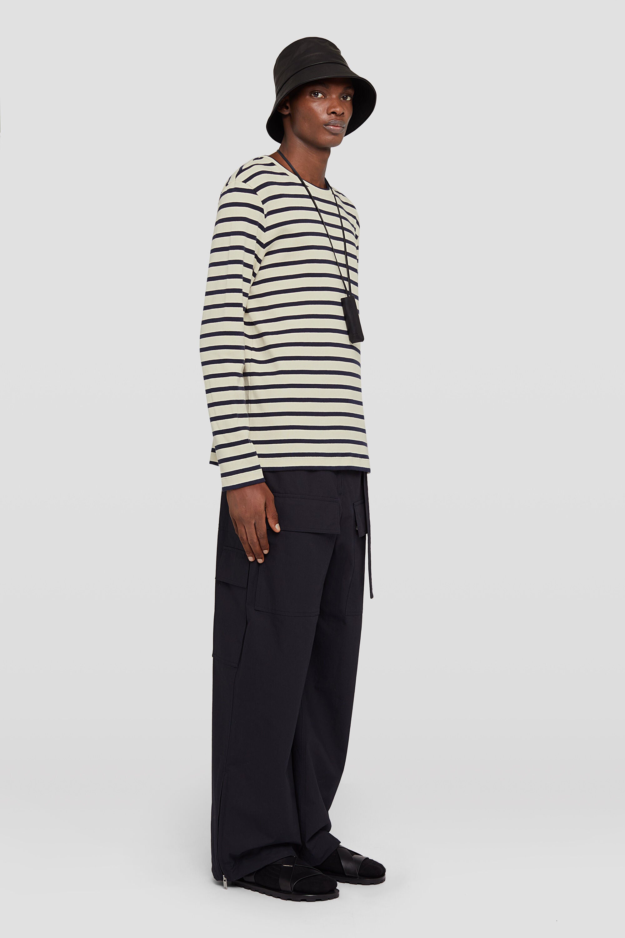 JIL SANDER MEN'S DARK BLUE WIDE LEG TROUSERS