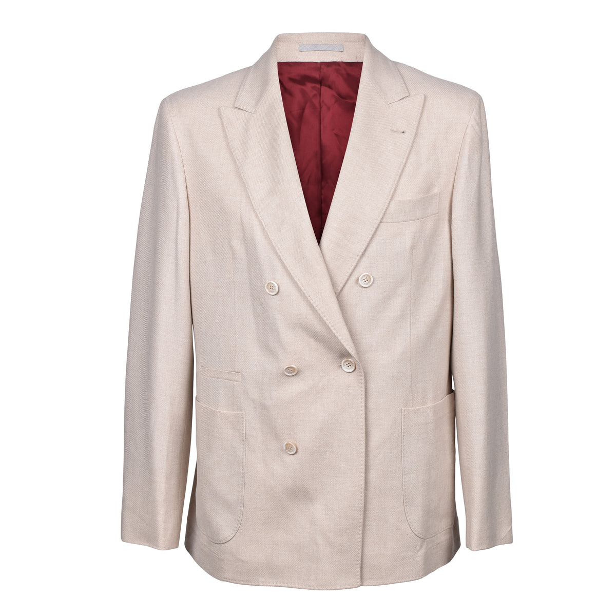 BRUNELLO CUCINELLI MEN'S SAND WOOL DOUBLE BREASTED BLAZER