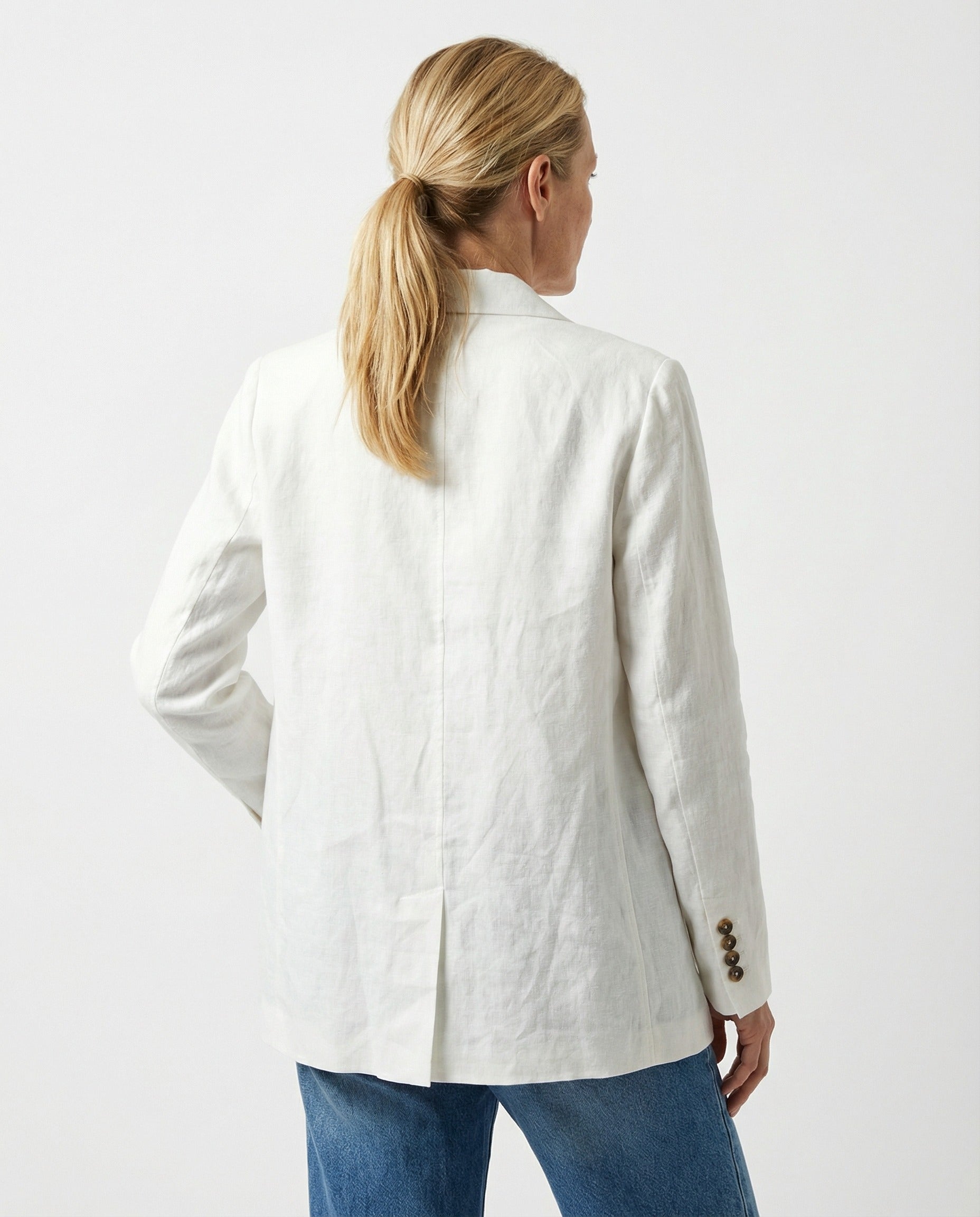 BRUNELLO CUCINELLI WOMEN'S OPTICAL WHITE DOUBLE-BREASTED BLAZER