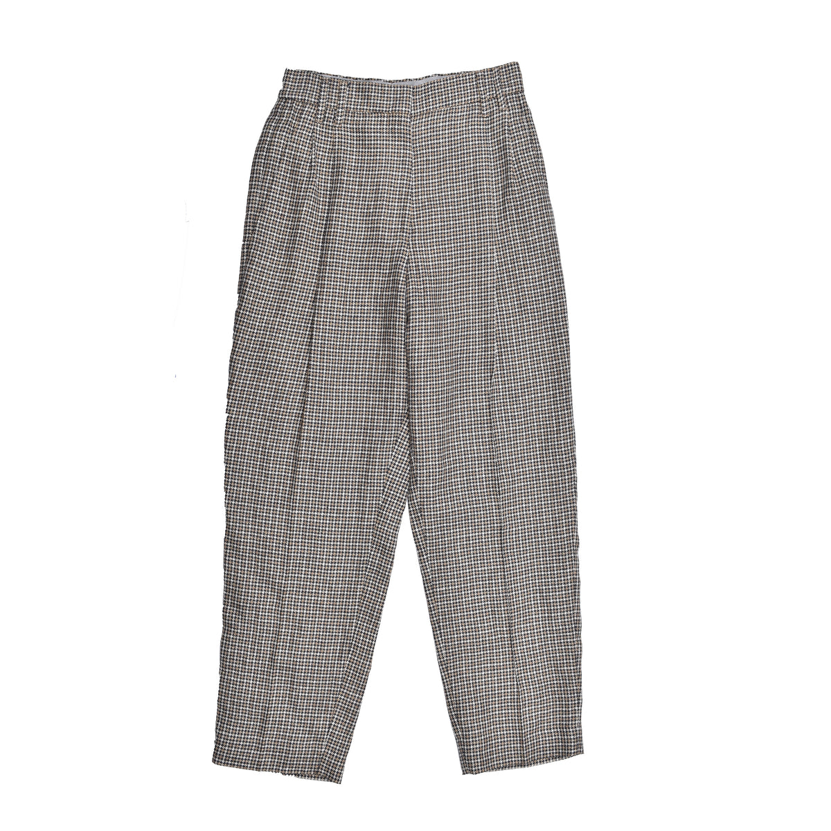 BRUNELLO CUCINELLI WOMEN'S BEIGE BLUE LINEN HOUNDSTOOTH TROUSERS