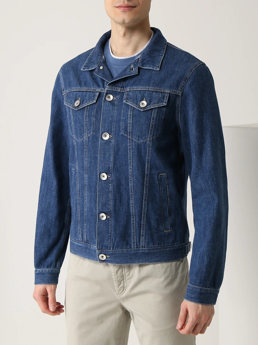 BRUNELLO CUCINELLI MEN'S MEDIUM DENIM WESTERN-STYLE JACKET