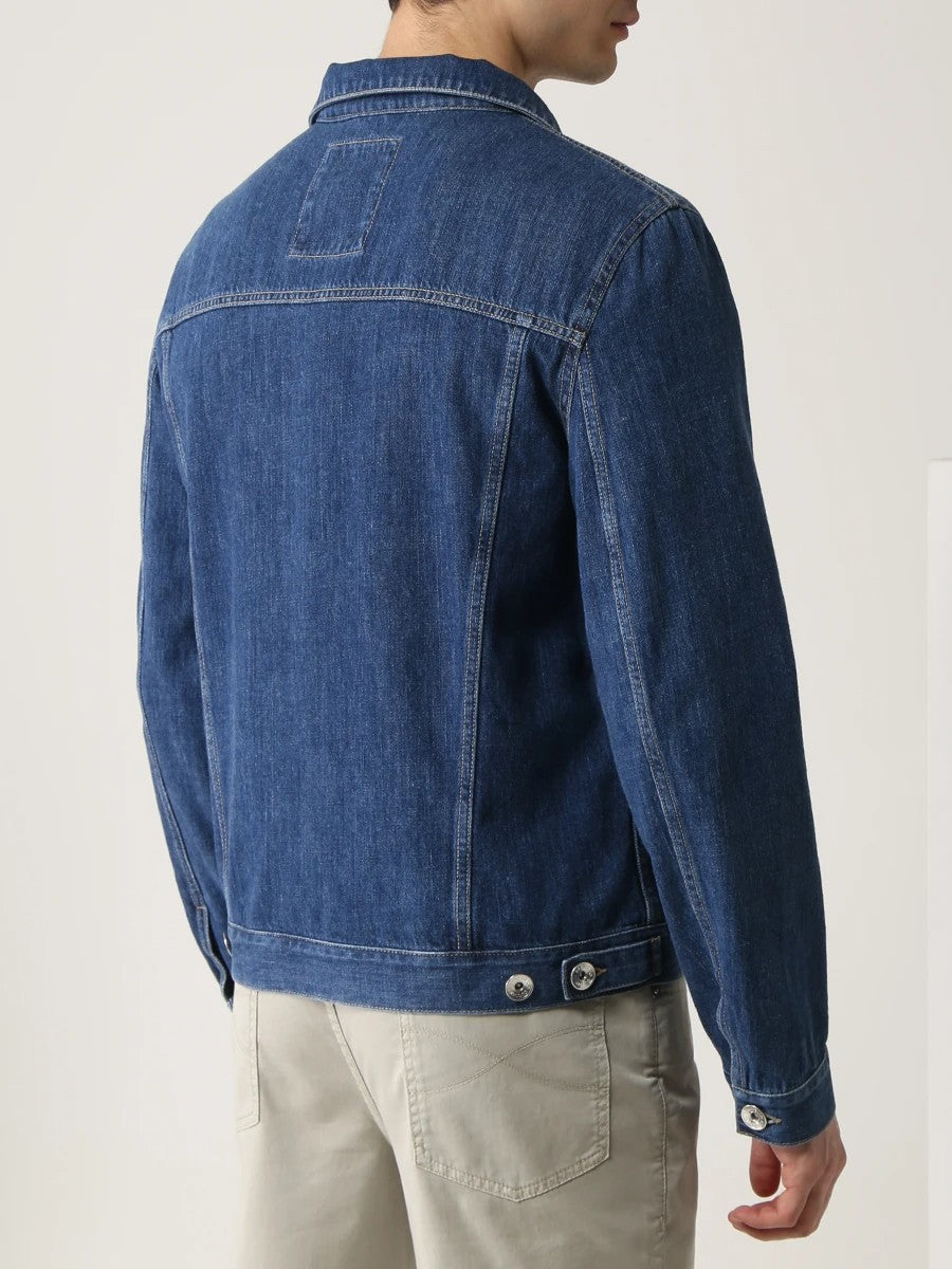 BRUNELLO CUCINELLI MEN'S MEDIUM DENIM WESTERN-STYLE JACKET