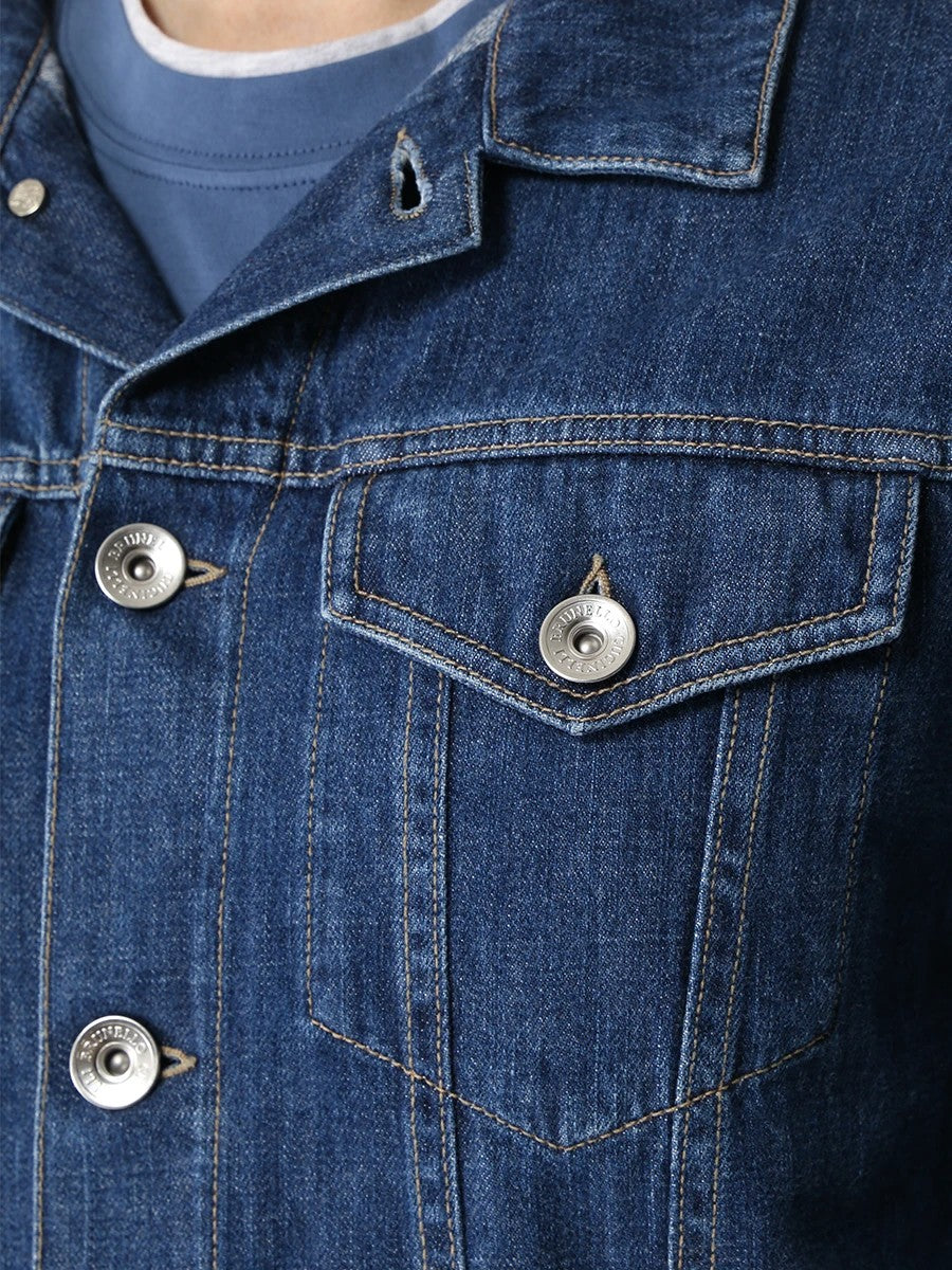 BRUNELLO CUCINELLI MEN'S MEDIUM DENIM WESTERN-STYLE JACKET