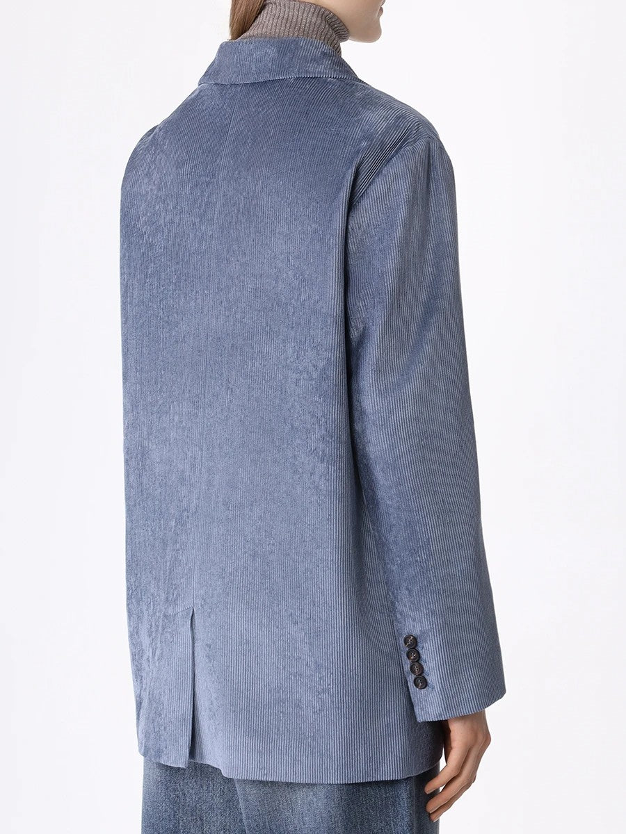BRUNELLO CUCINELLI WOMEN'S BLUE CORDUROY SINGLE-BUTTON BLAZER