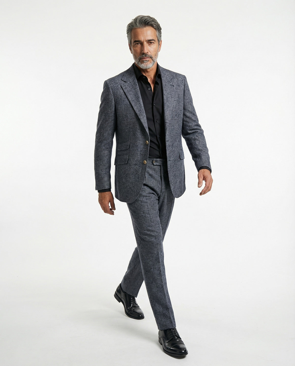 BRUNELLO CUCINELLI MEN'S BLUE WOOL CHECK SUIT