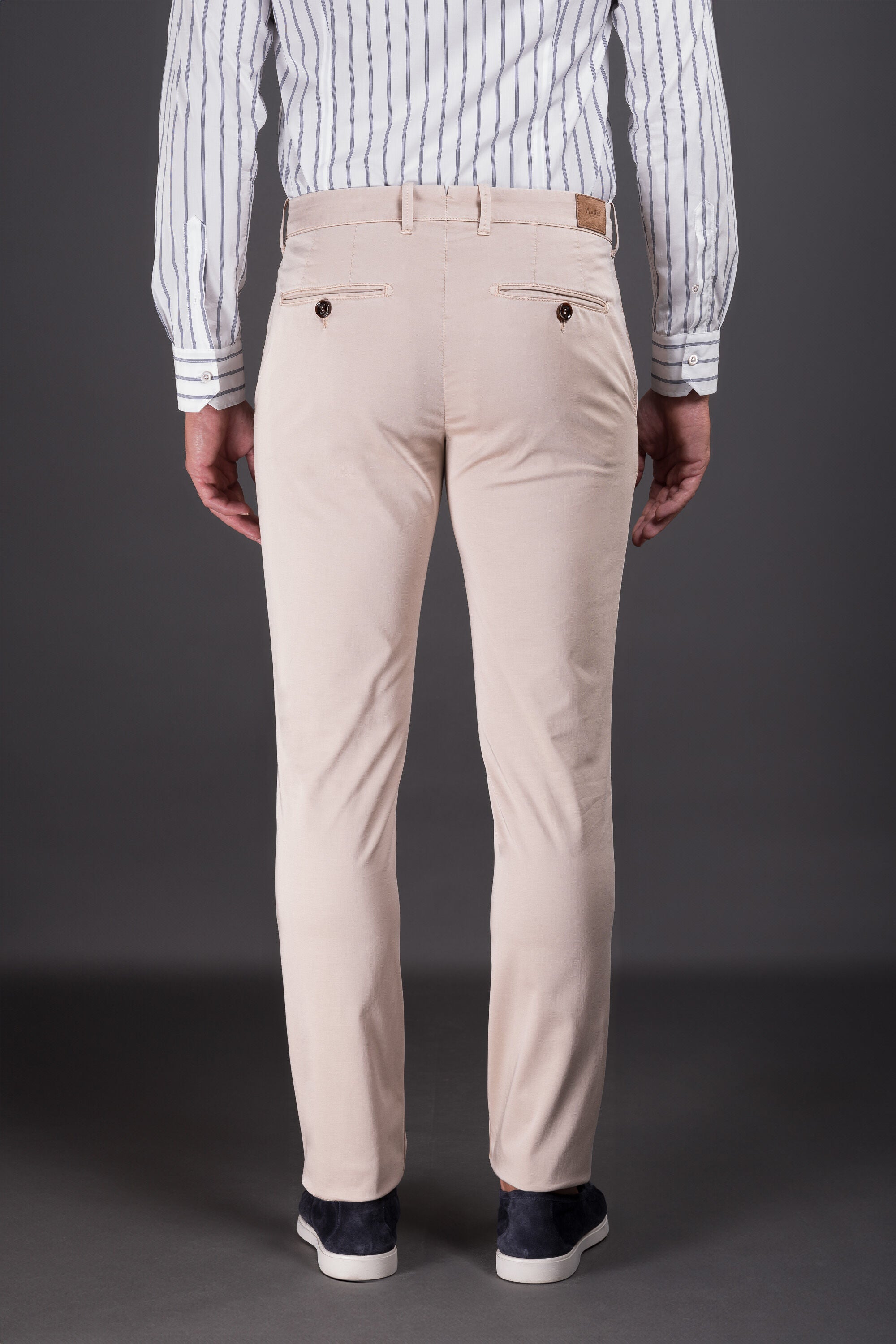 MOORER MEN'S LIGHT BEIGE SLIM TROUSERS