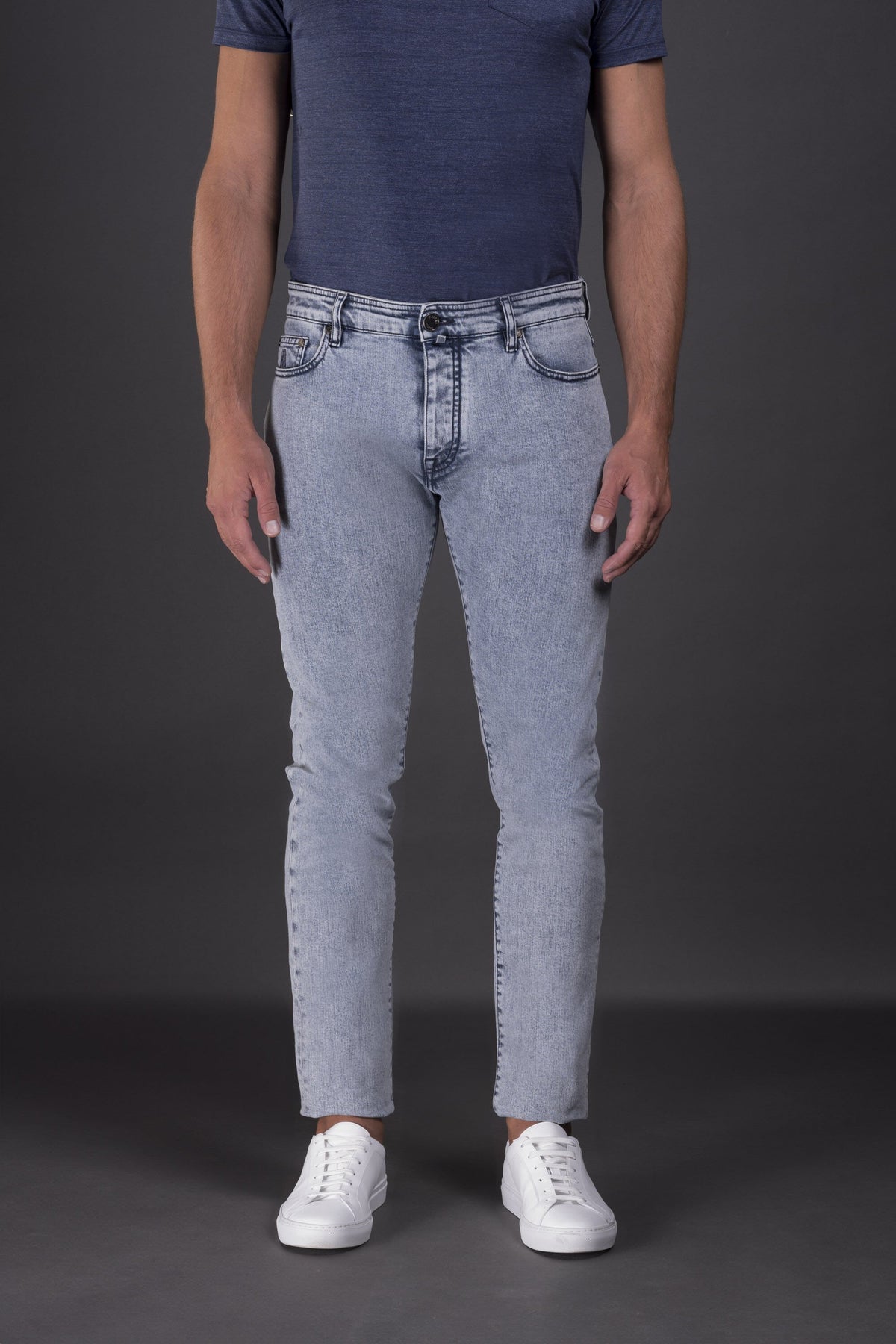 MOORER MEN'S LIGHT BLUE SLIM FIT TROUSERS