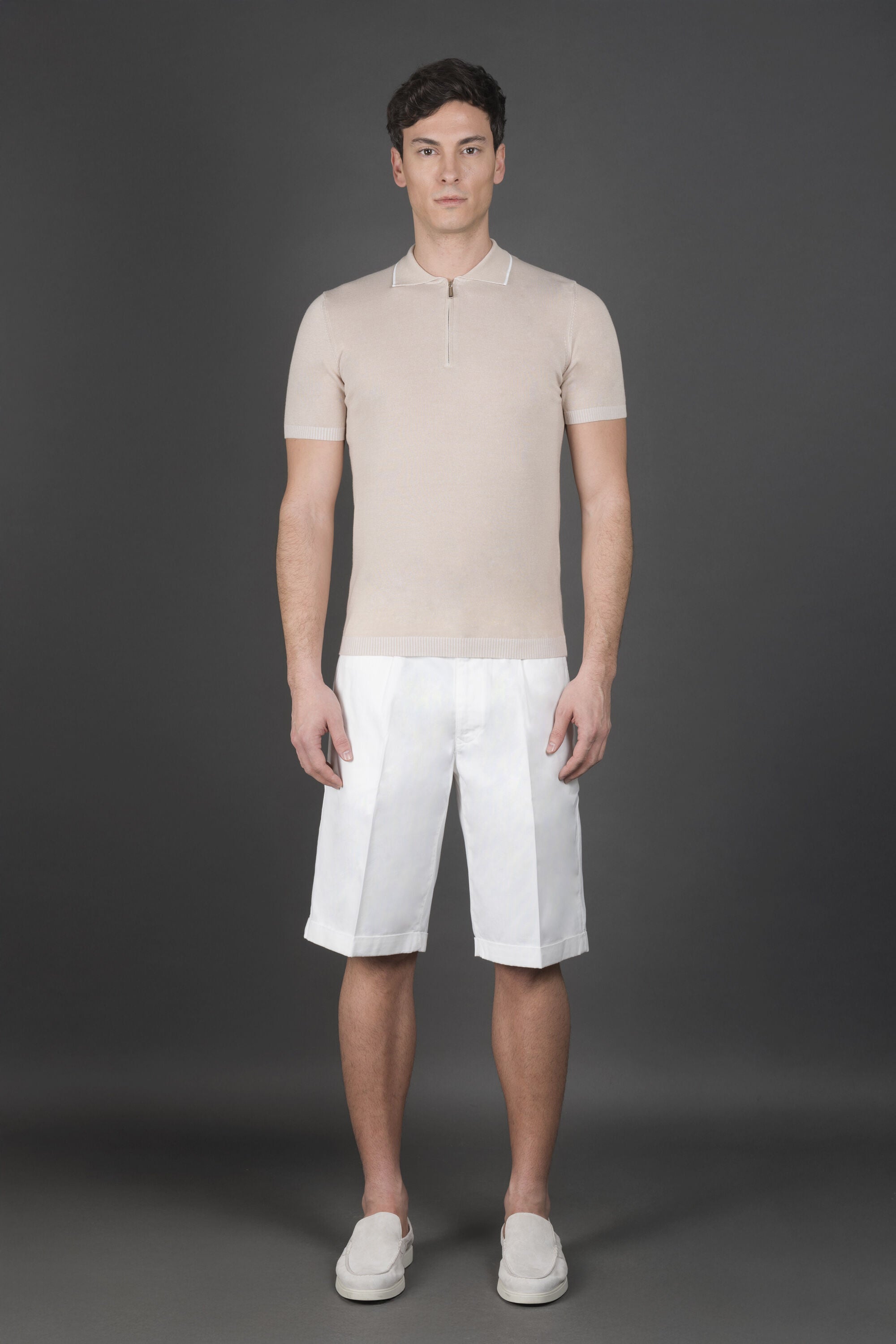 MOORER MEN'S BEIGE SHORT SLEEVE SWEATER