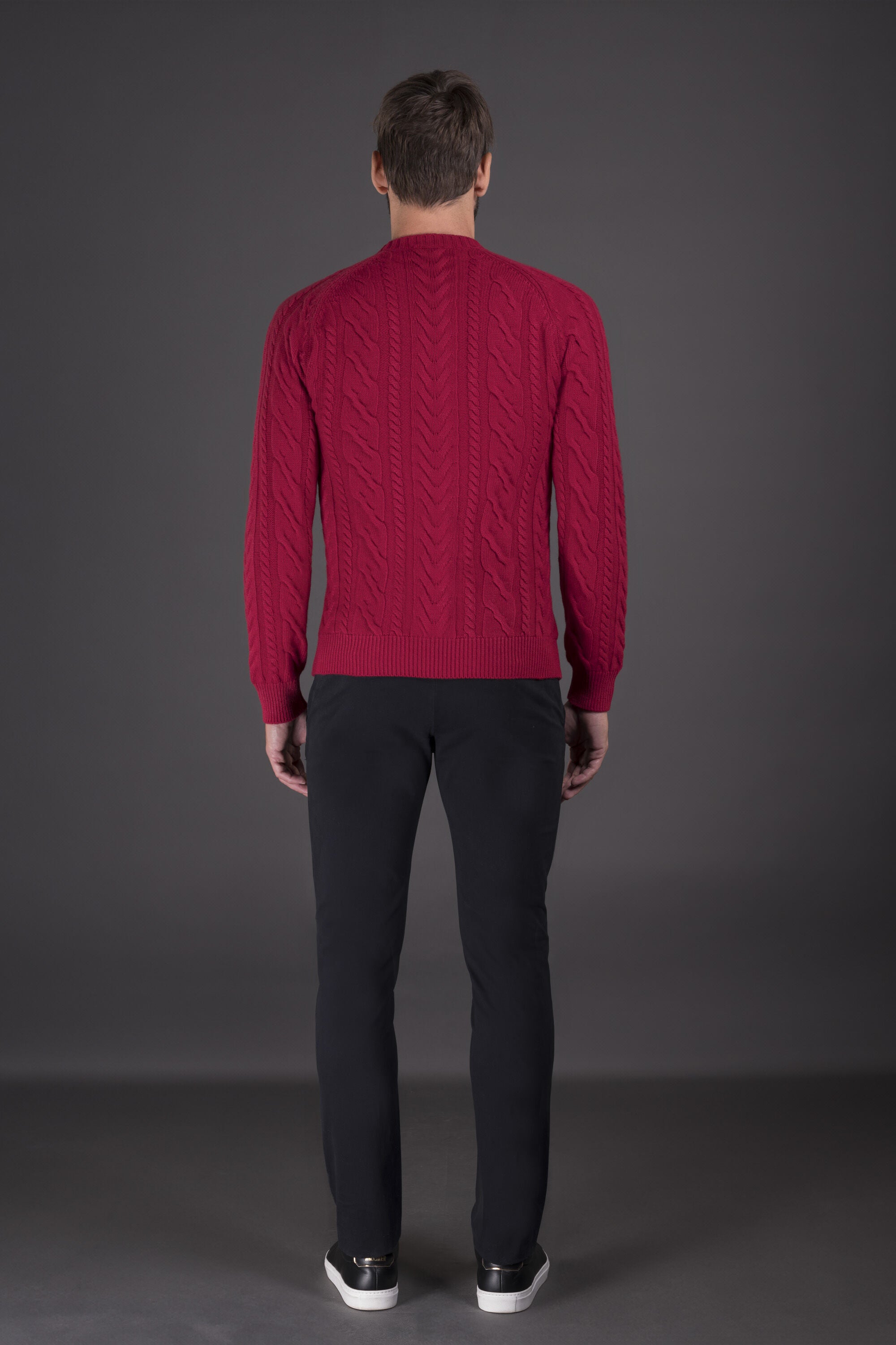 MOORER MEN'S RED CABLE KNIT SWEATER