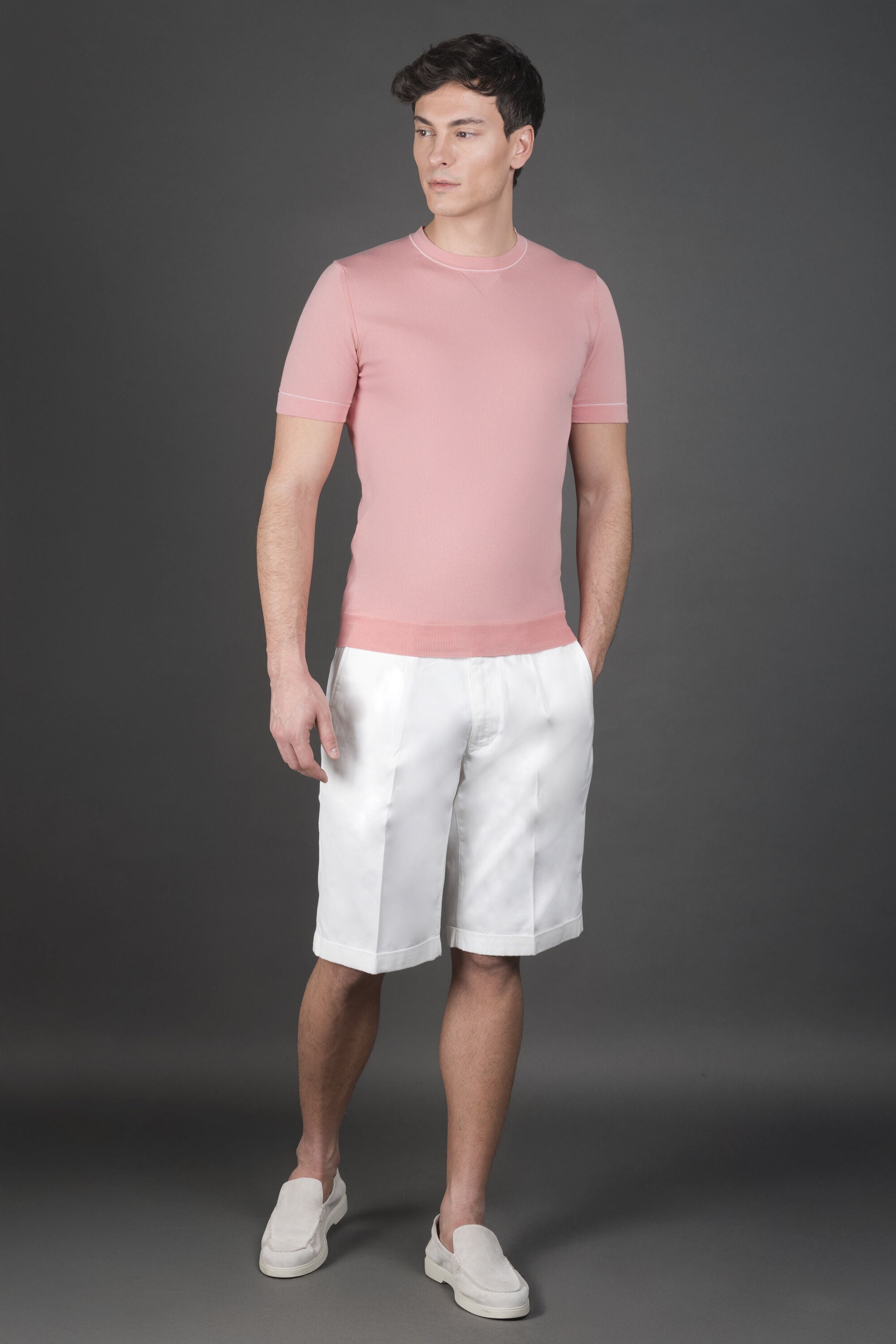 MOORER MEN'S LIGHT PINK SHORT SLEEVE SWEATER