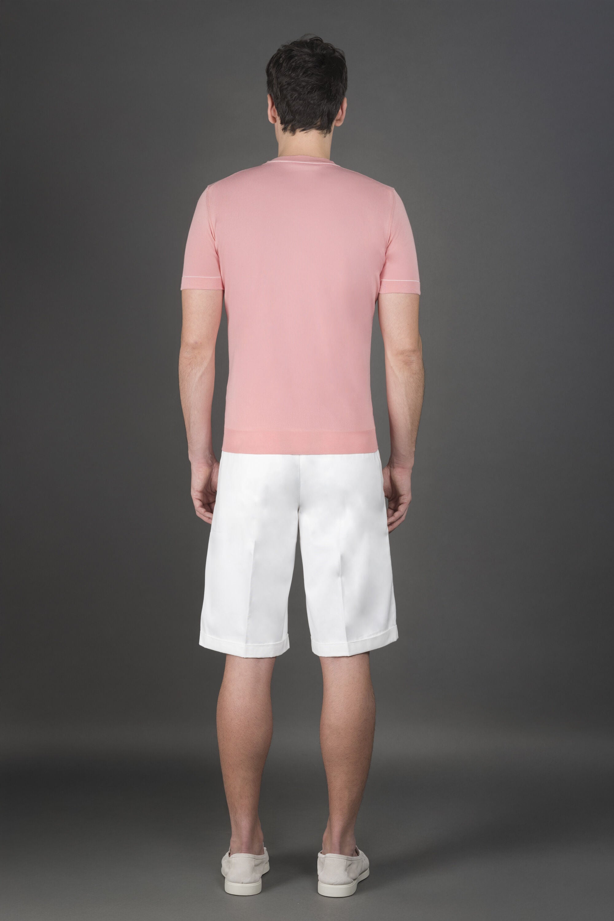 MOORER MEN'S LIGHT PINK SHORT SLEEVE SWEATER