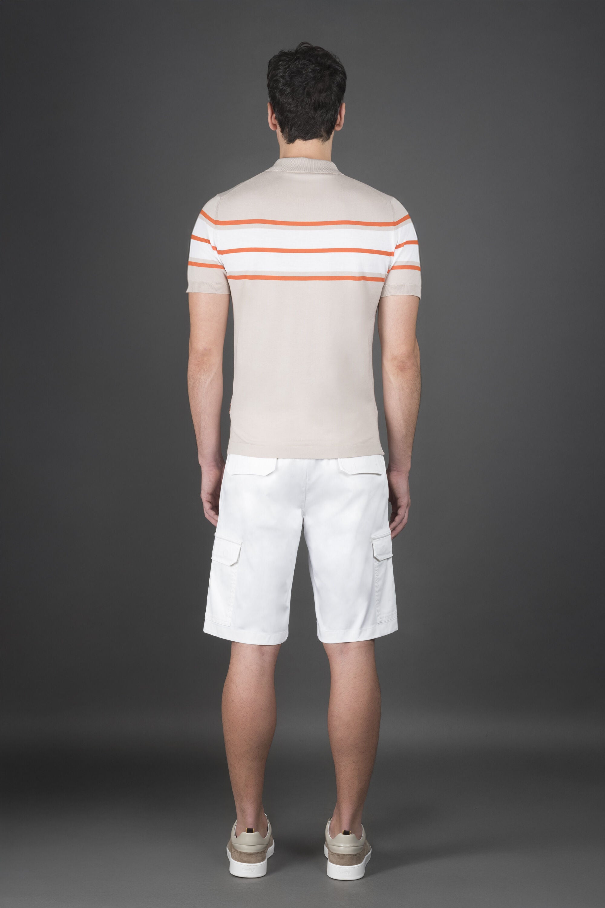 MOORER MEN'S BEIGE STRIPED KNIT SWEATER