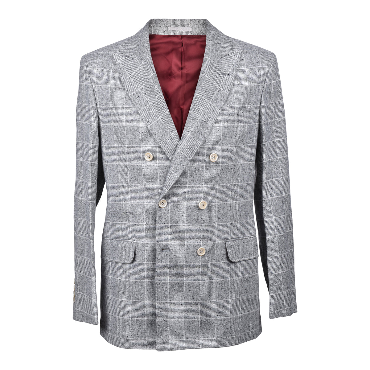 BRUNELLO CUCINELLI MEN'S GREY SILK WOOL DOUBLE BREASTED BLAZER