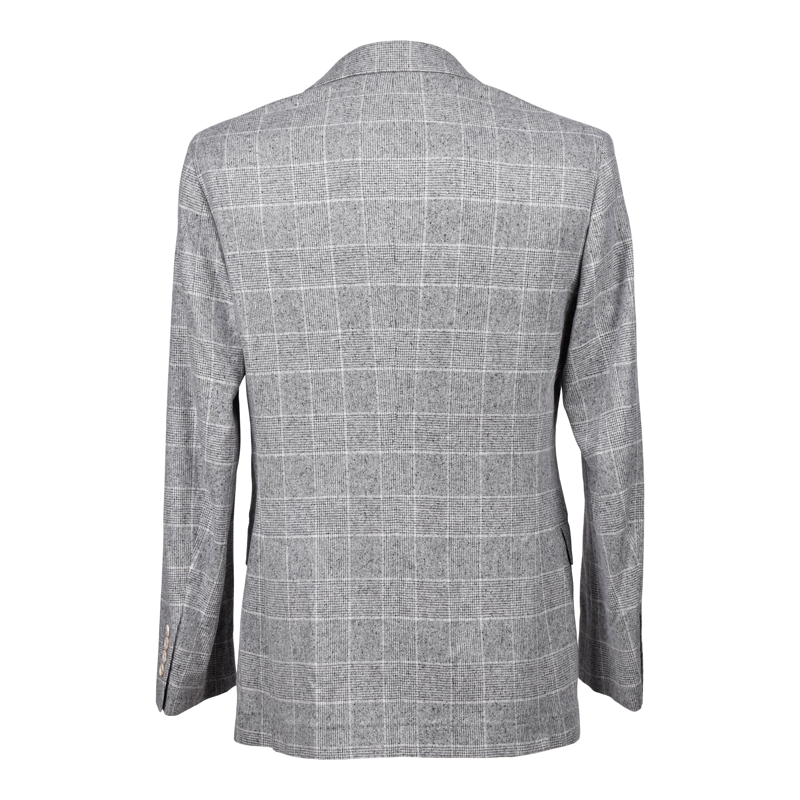 BRUNELLO CUCINELLI MEN'S PEARL GREY SILK WOOL CHECK BLAZER