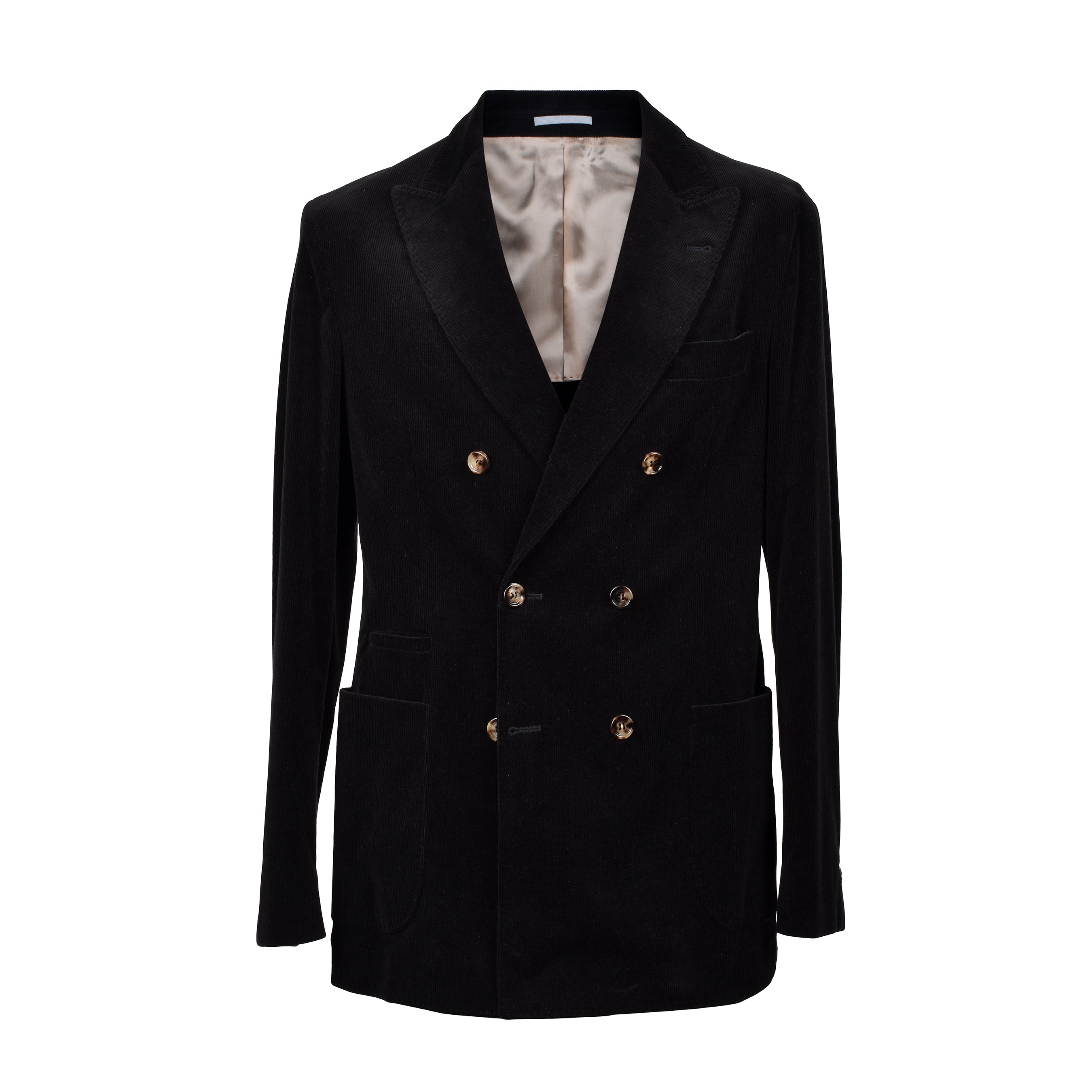 BRUNELLO CUCINELLI MEN'S JET BLACK CORDUROY DOUBLE-BREASTED SUIT