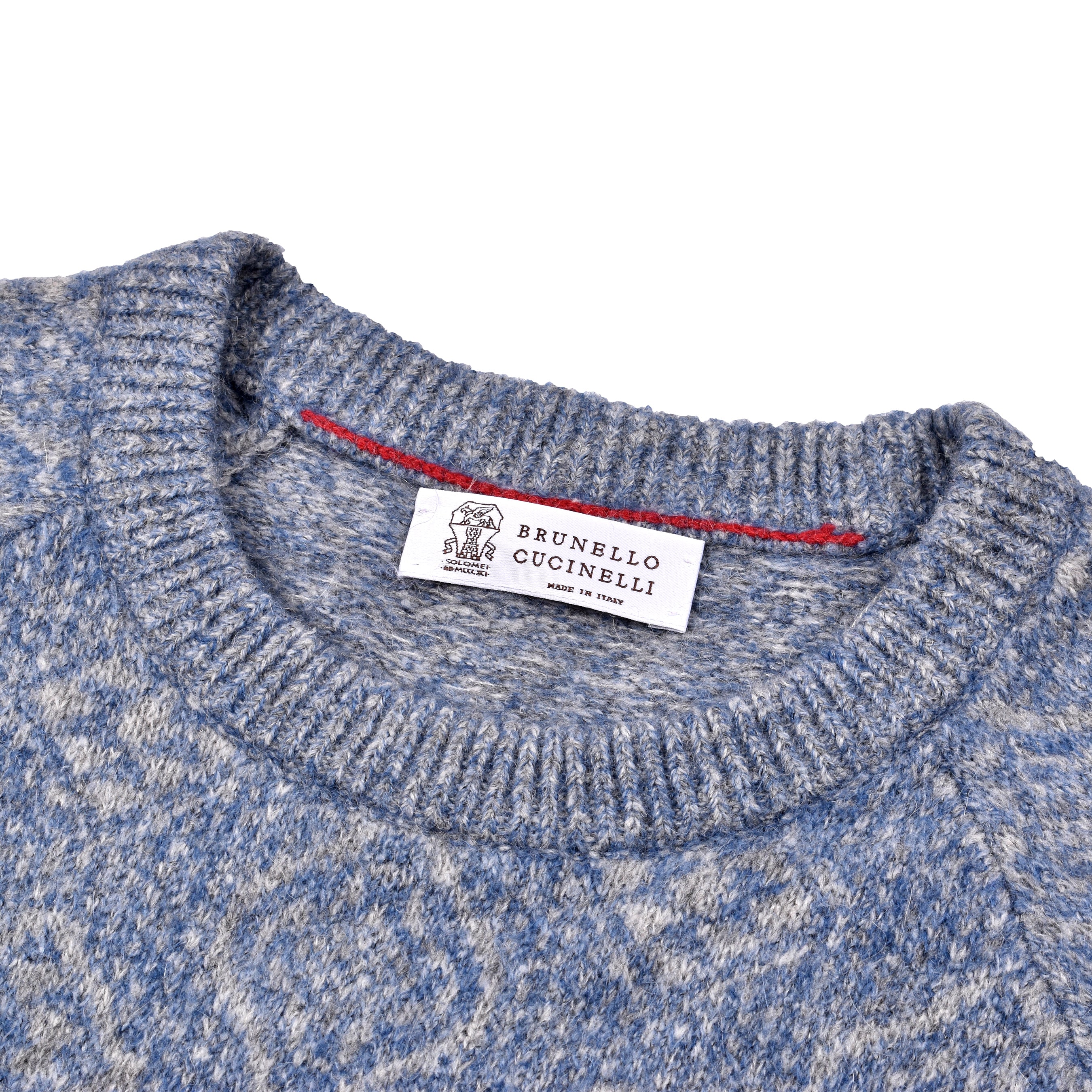 BRUNELLO CUCINELLI MEN'S SKY BLUE WOOL BLEND PATTERNED SWEATER