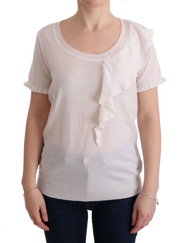 MARGHI LO' White 100% Lana Wool Top Blouse T-shirt
