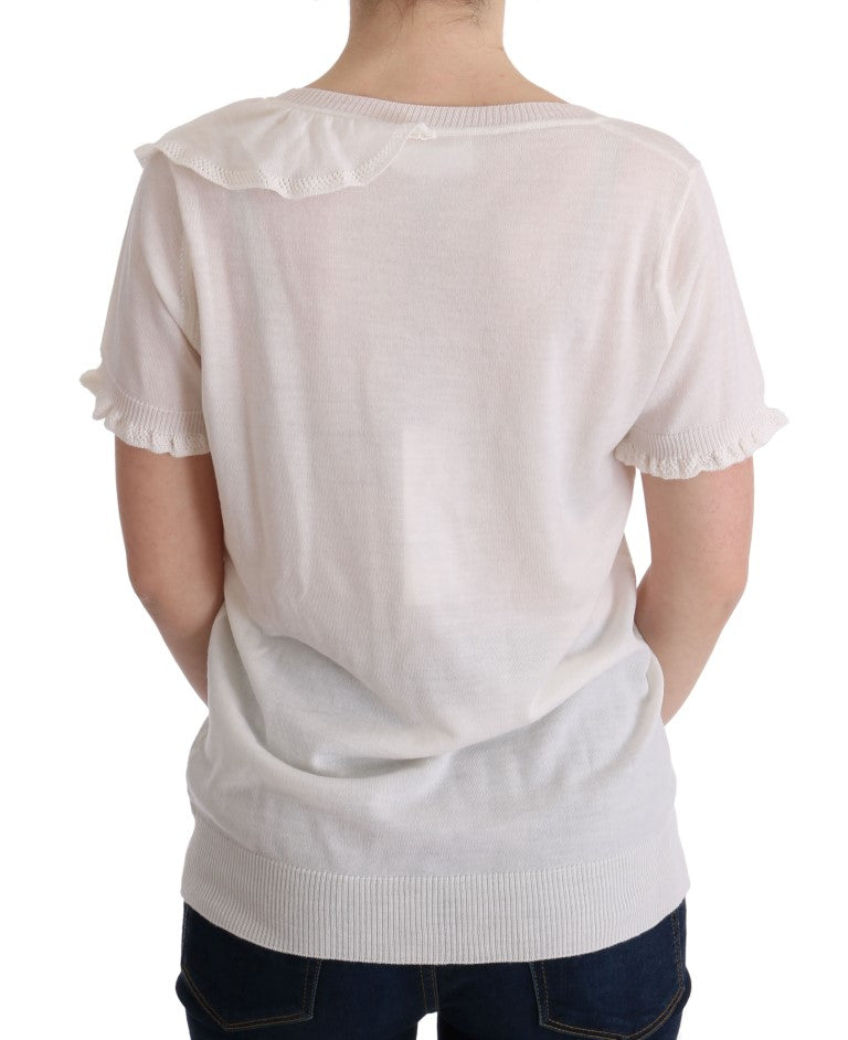 MARGHI LO' White 100% Lana Wool Top Blouse T-shirt