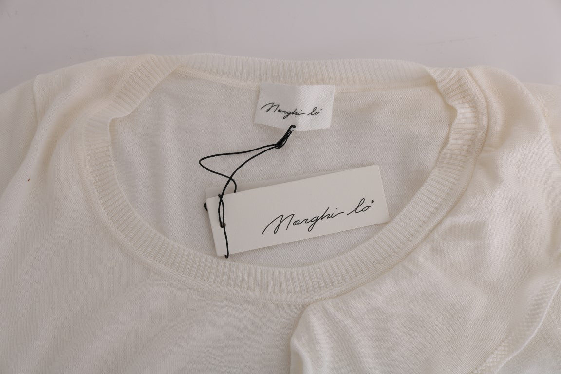 MARGHI LO' White 100% Lana Wool Top Blouse T-shirt