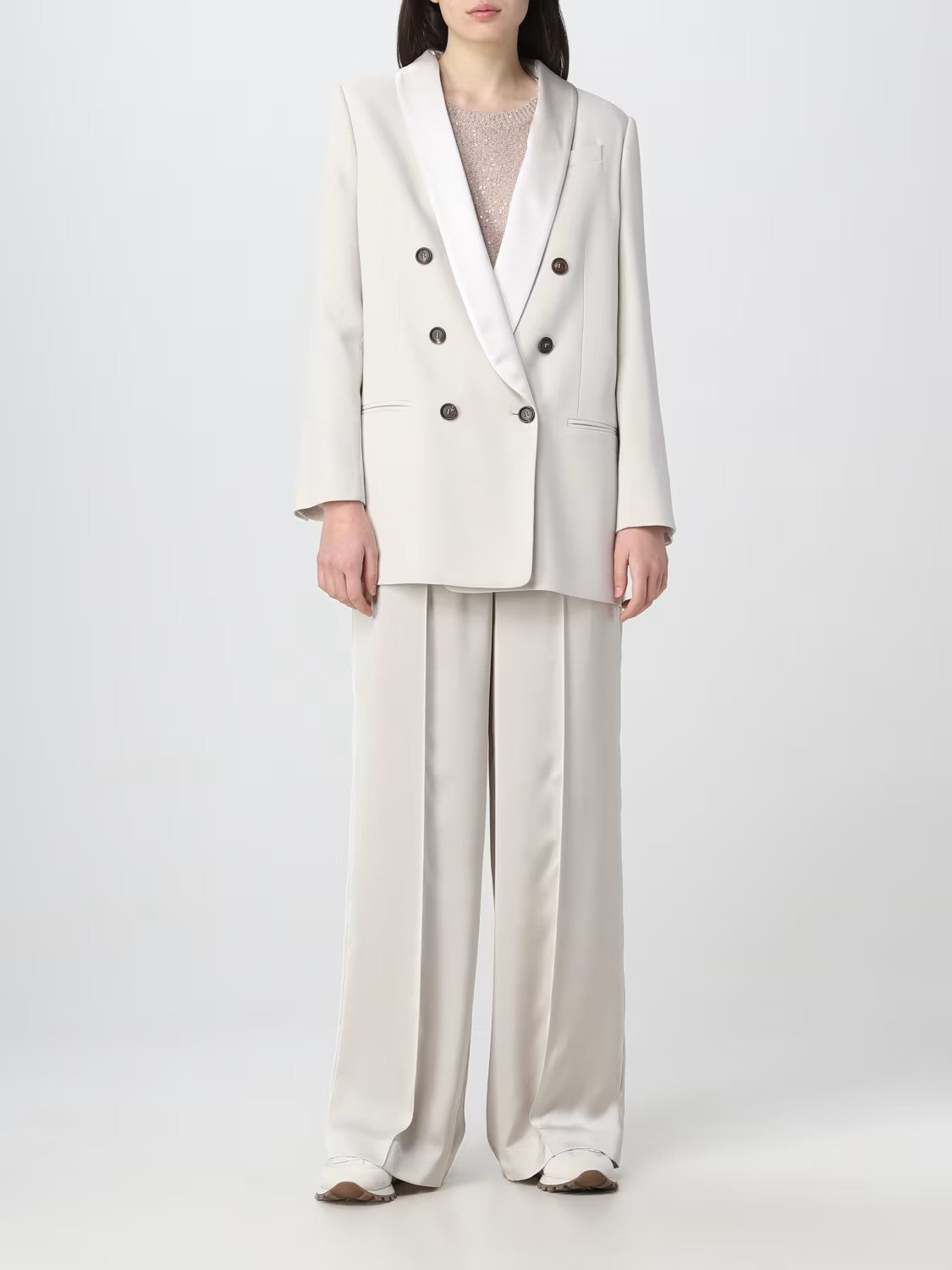 BRUNELLO CUCINELLI WOMEN'S OFF WHITE DOUBLE BREASTED BLAZER