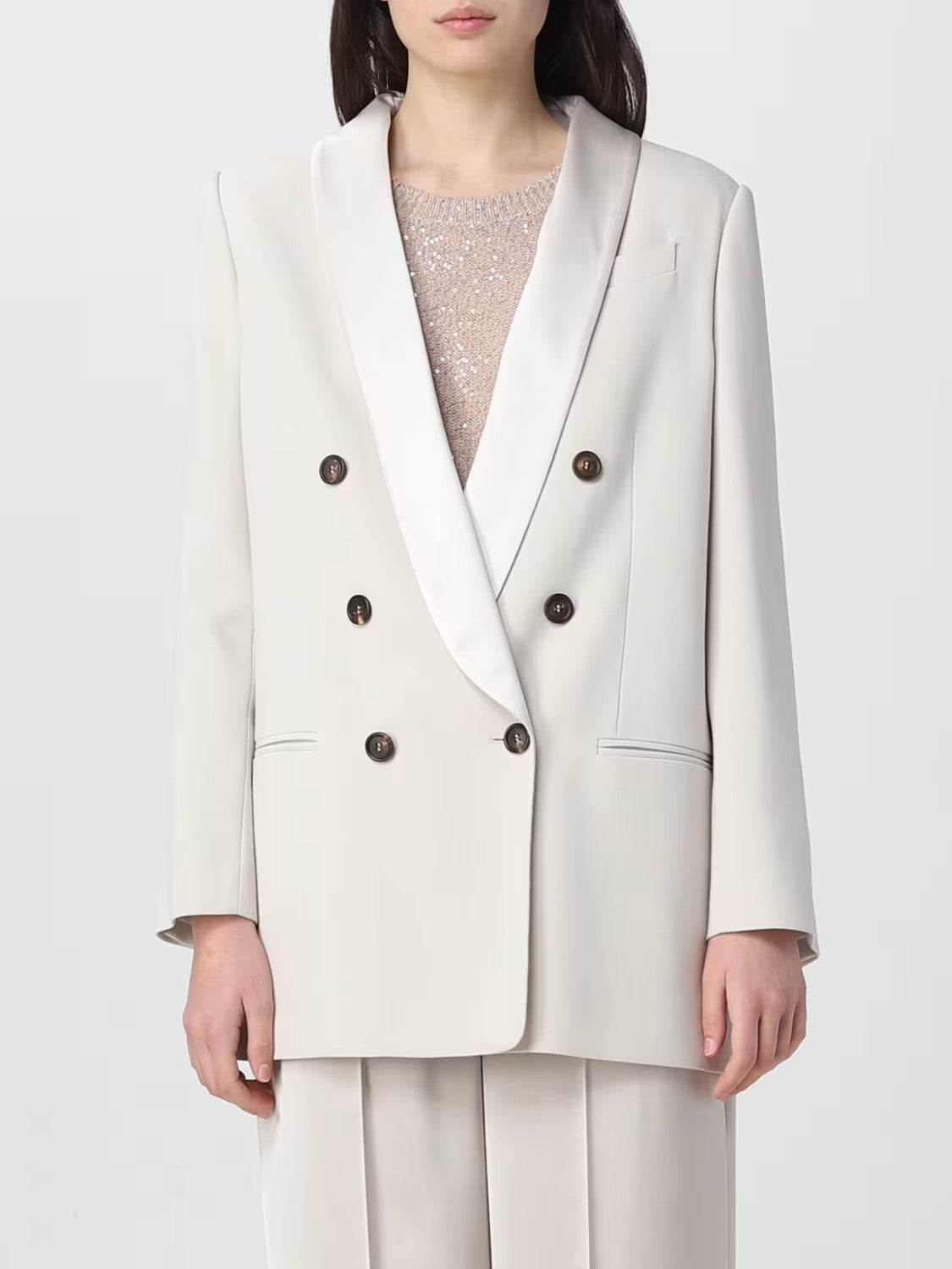 BRUNELLO CUCINELLI WOMEN'S OFF WHITE DOUBLE BREASTED BLAZER