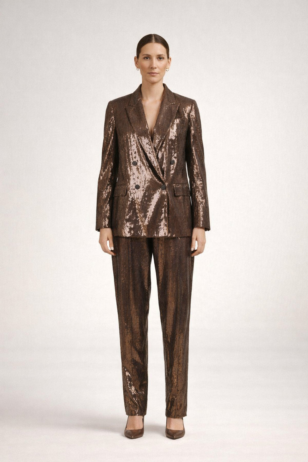 BRUNELLO CUCINELLI WOMEN'S BROWN SILK BLEND SUIT