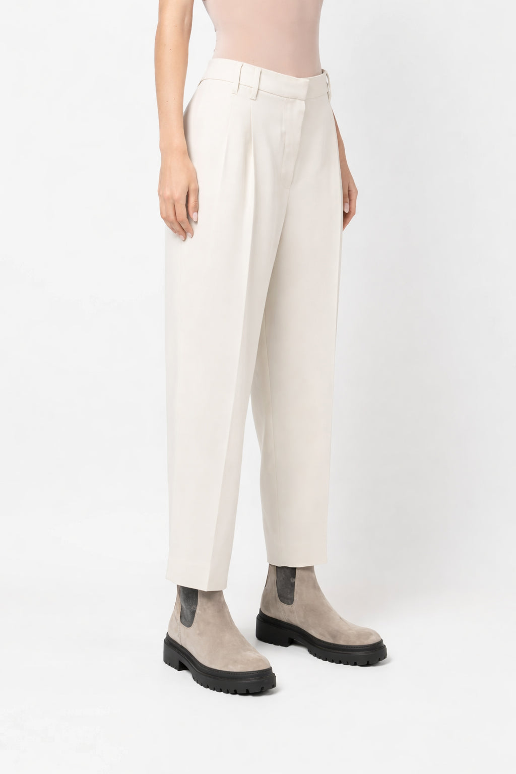 BRUNELLO CUCINELLI WOMEN'S OFF WHITE WOOL TAILORED TROUSERS