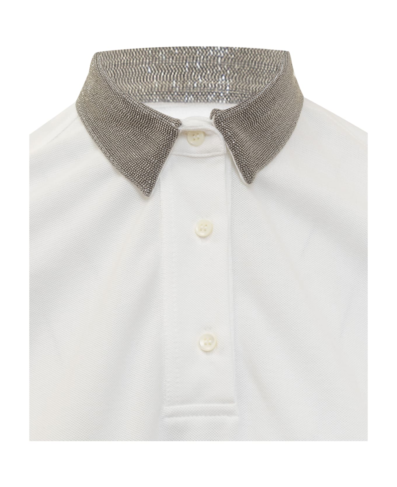 BRUNELLO CUCINELLI WOMEN'S WHITE POLO WITH EMBELLISHED COLLAR